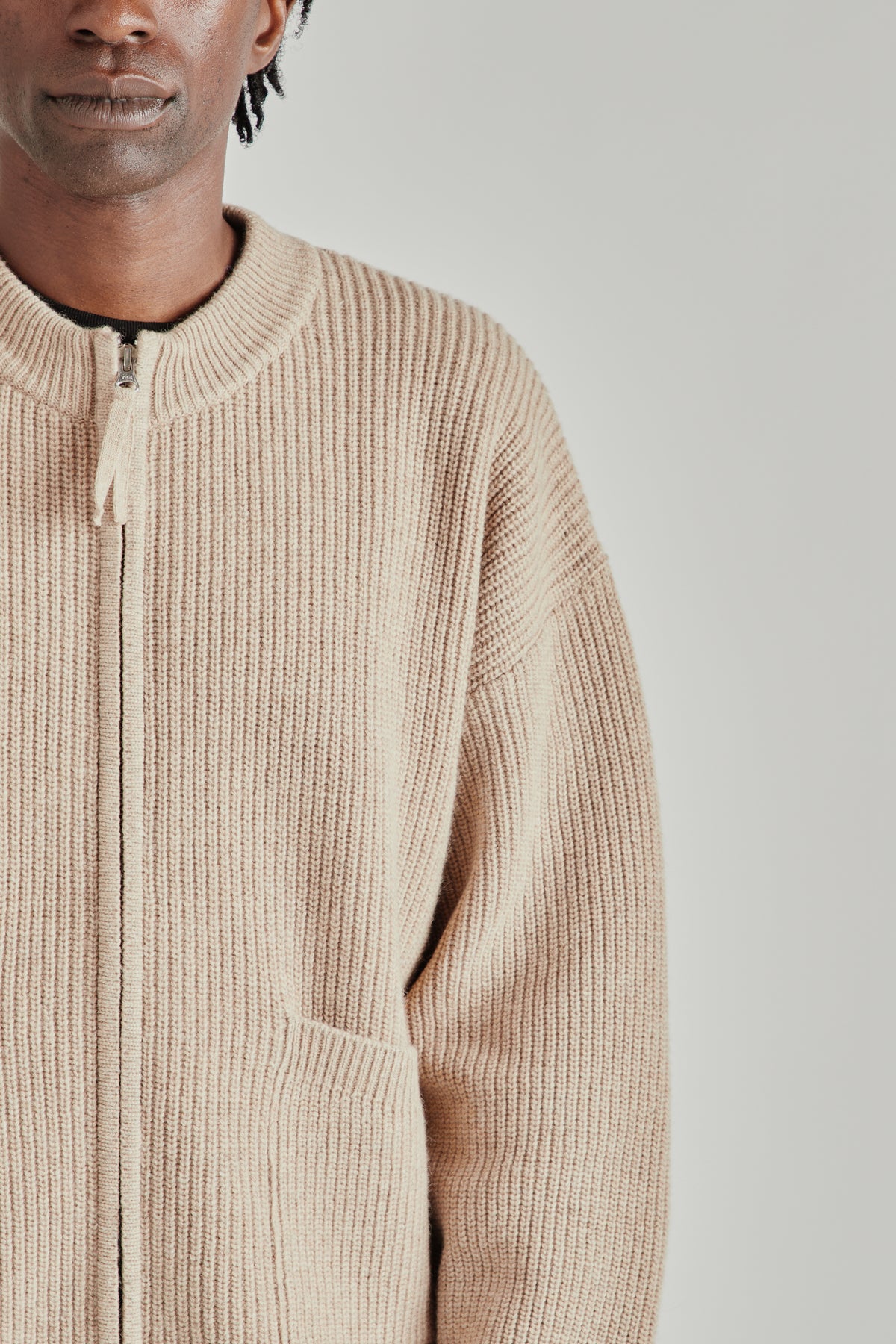 Wool Deck Zipup Cardigan - Oatmeal