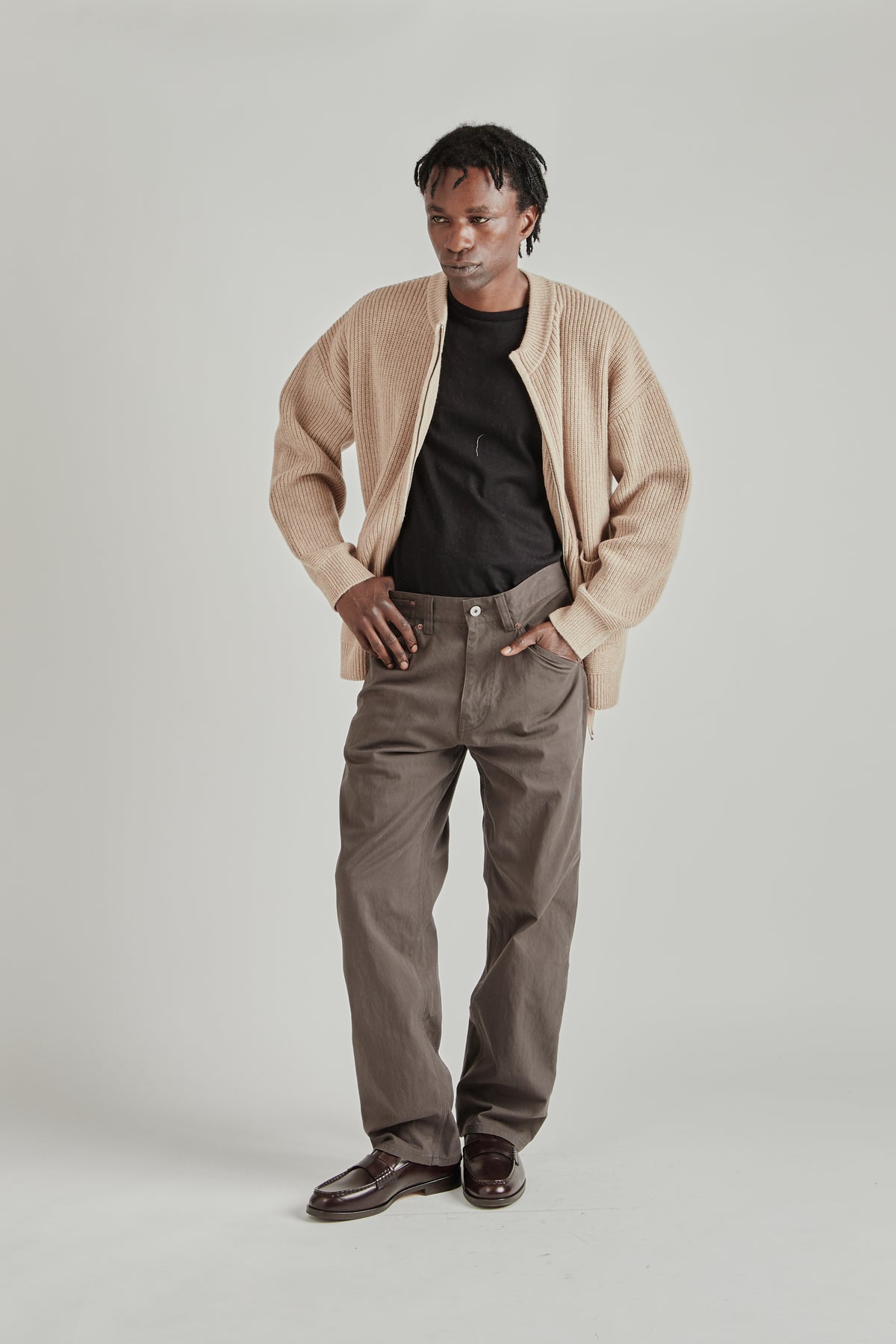 Wool Deck Zipup Cardigan - Oatmeal