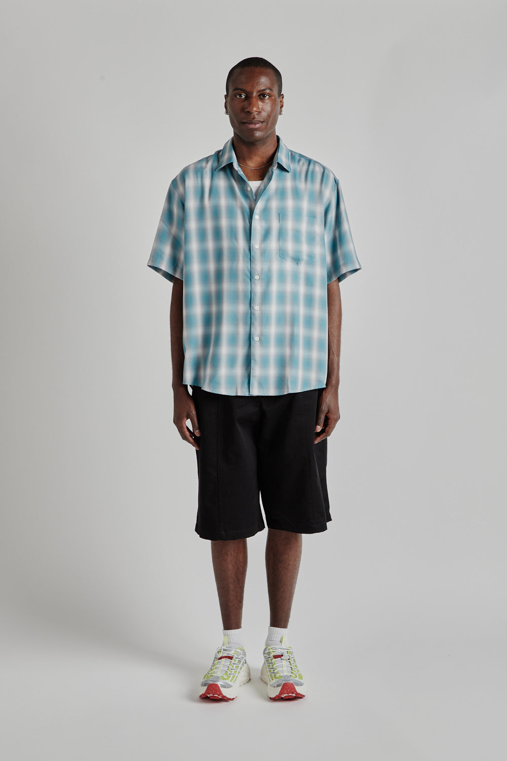 Ombre Check Relaxed Half Shirt - Mint