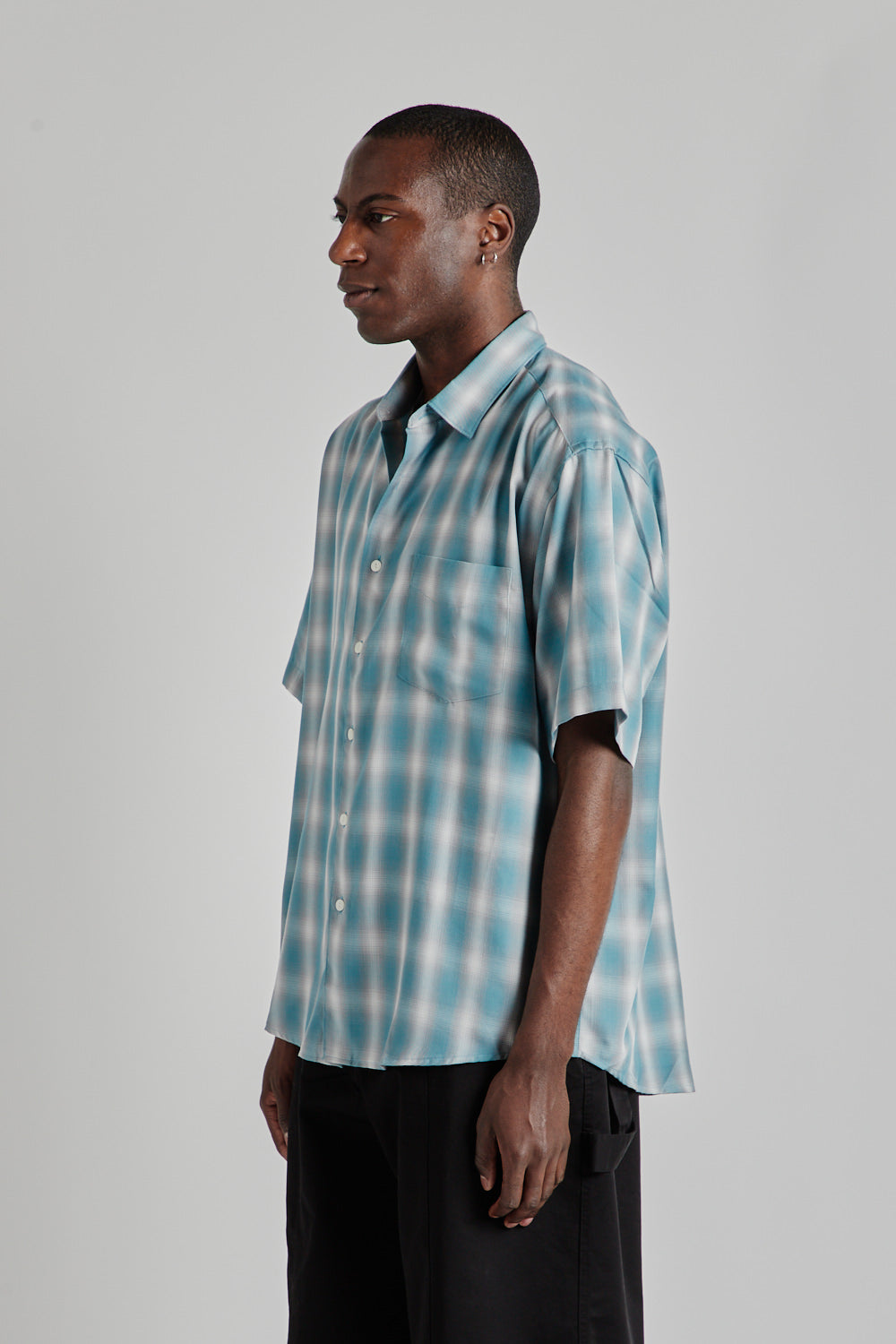 Ombre Check Relaxed Half Shirt - Mint