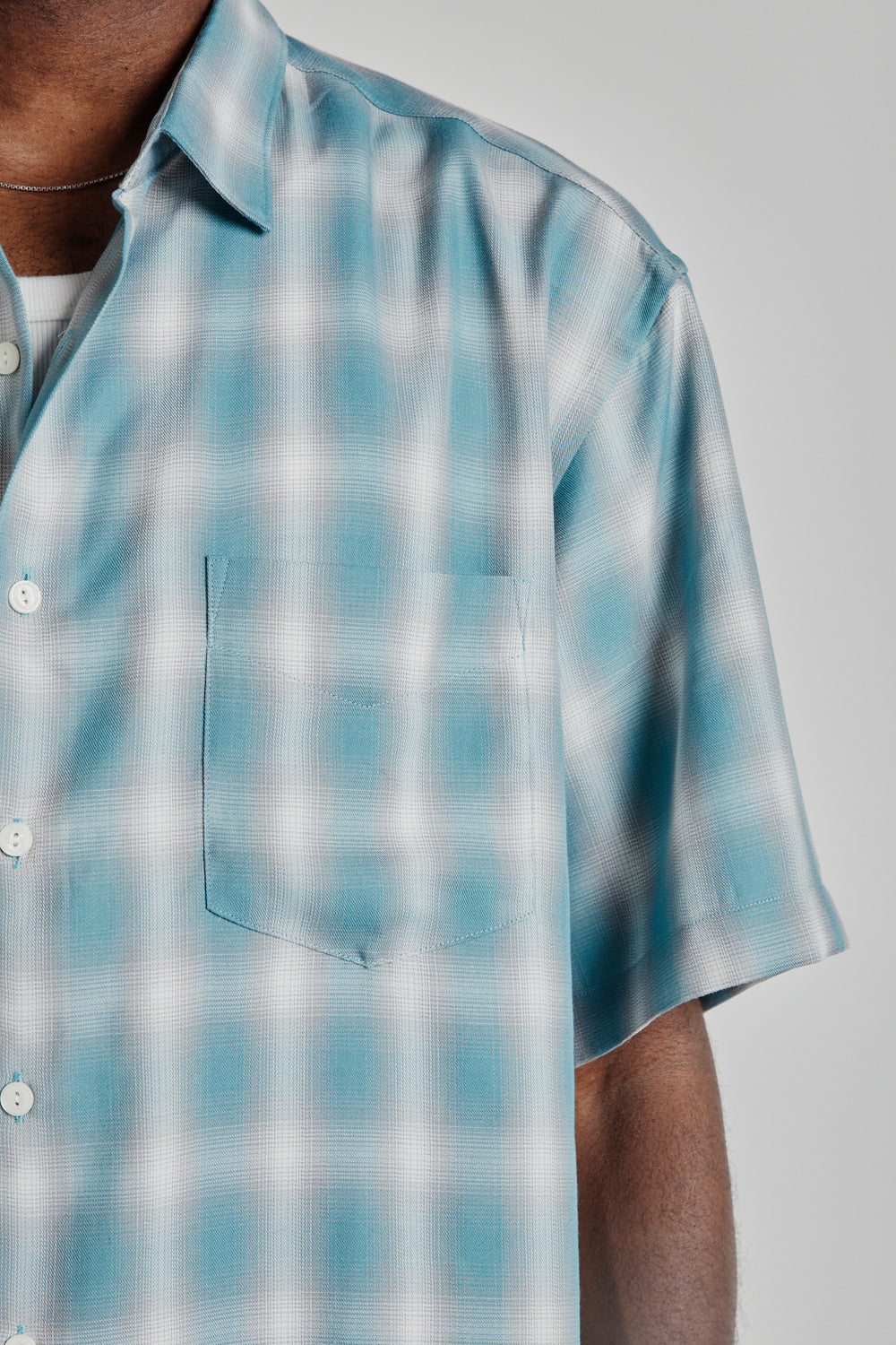 Ombre Check Relaxed Half Shirt - Mint