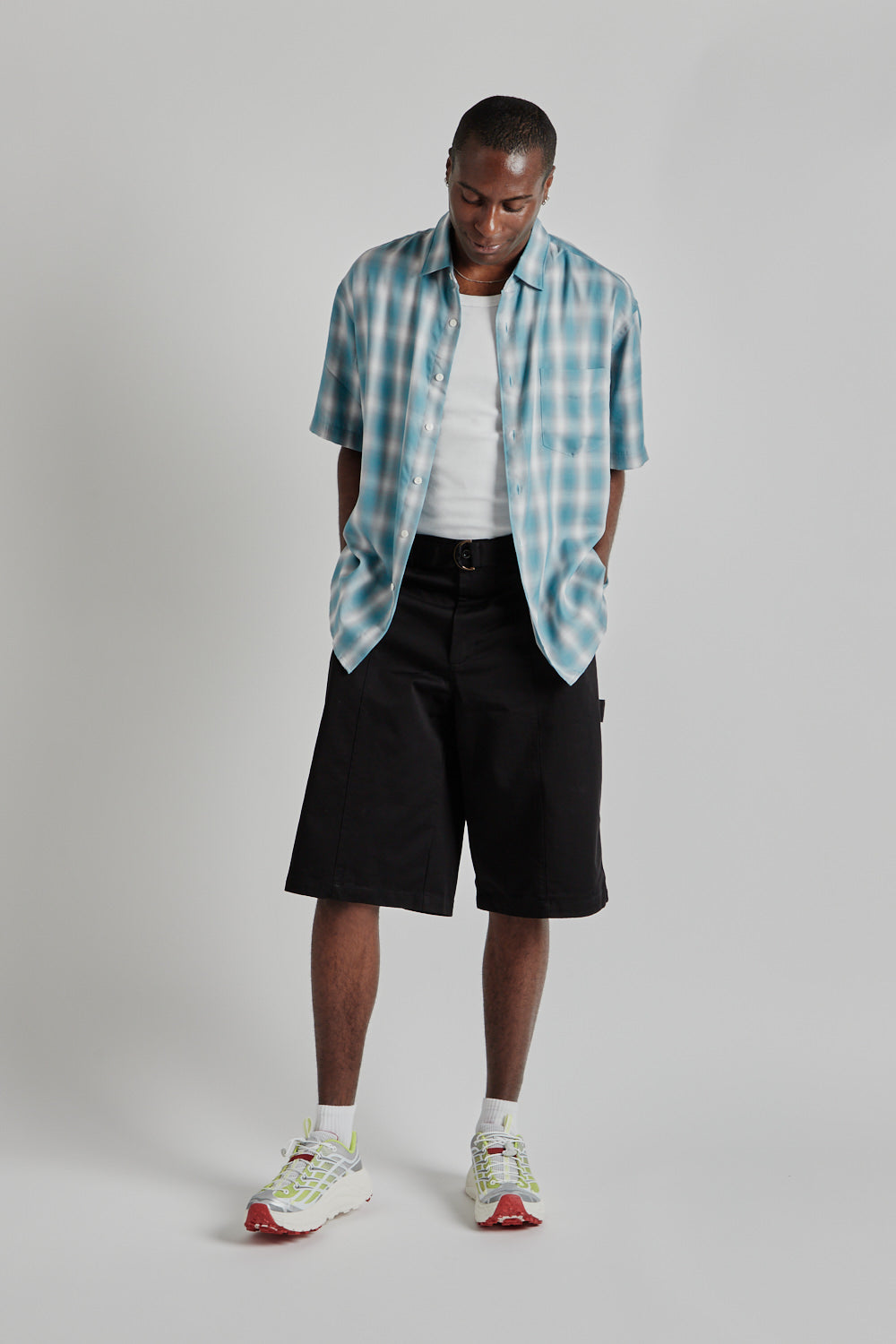 Ombre Check Relaxed Half Shirt - Mint