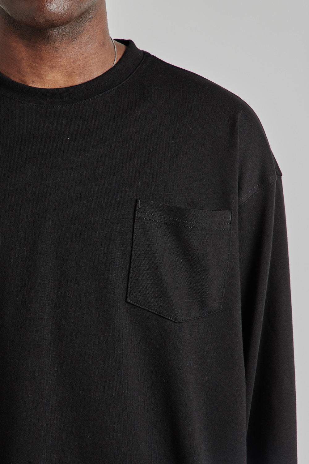 Oversized Long Sleeved Pocket Tee - Black