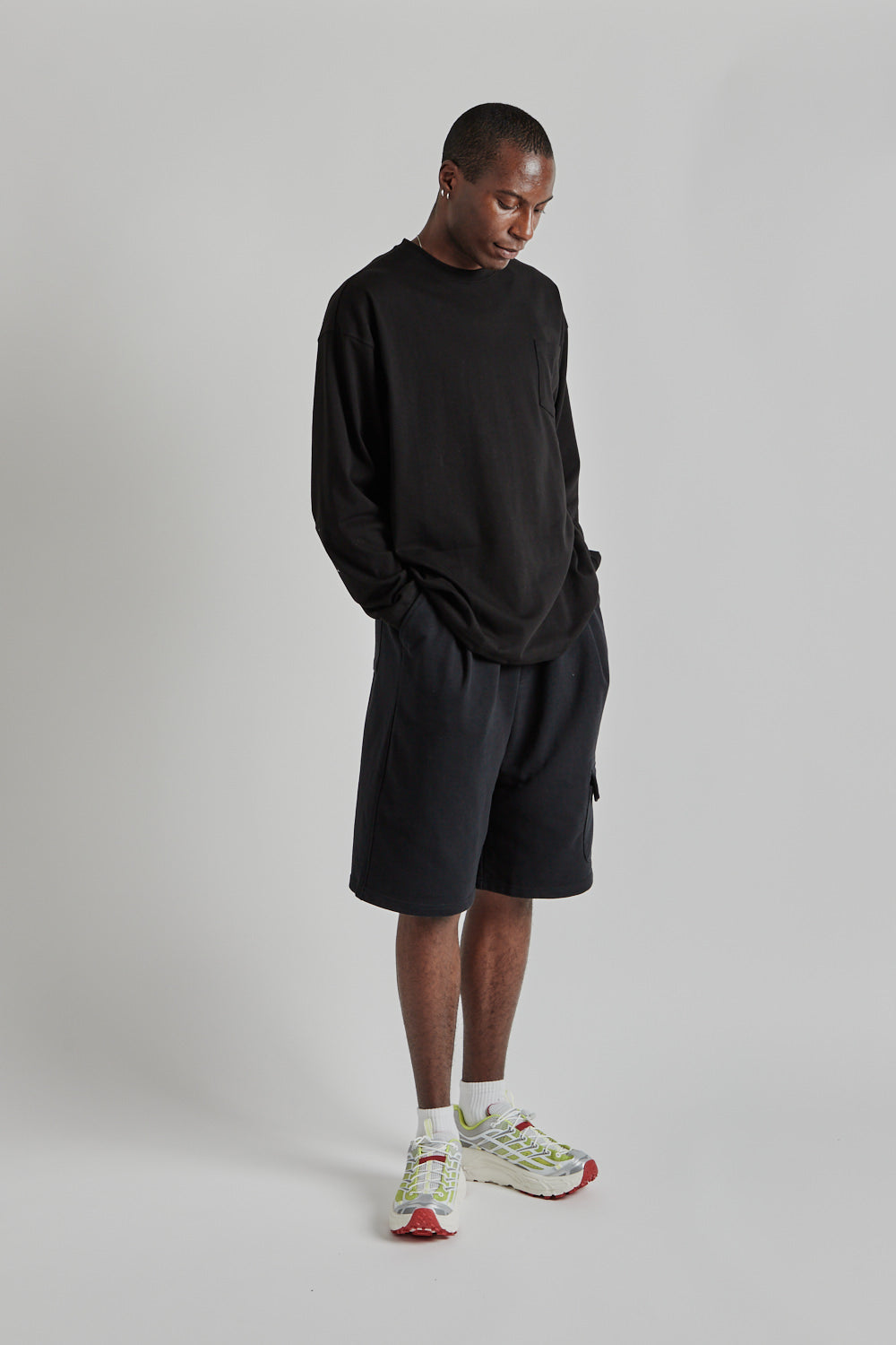 Oversized Long Sleeved Pocket Tee - Black