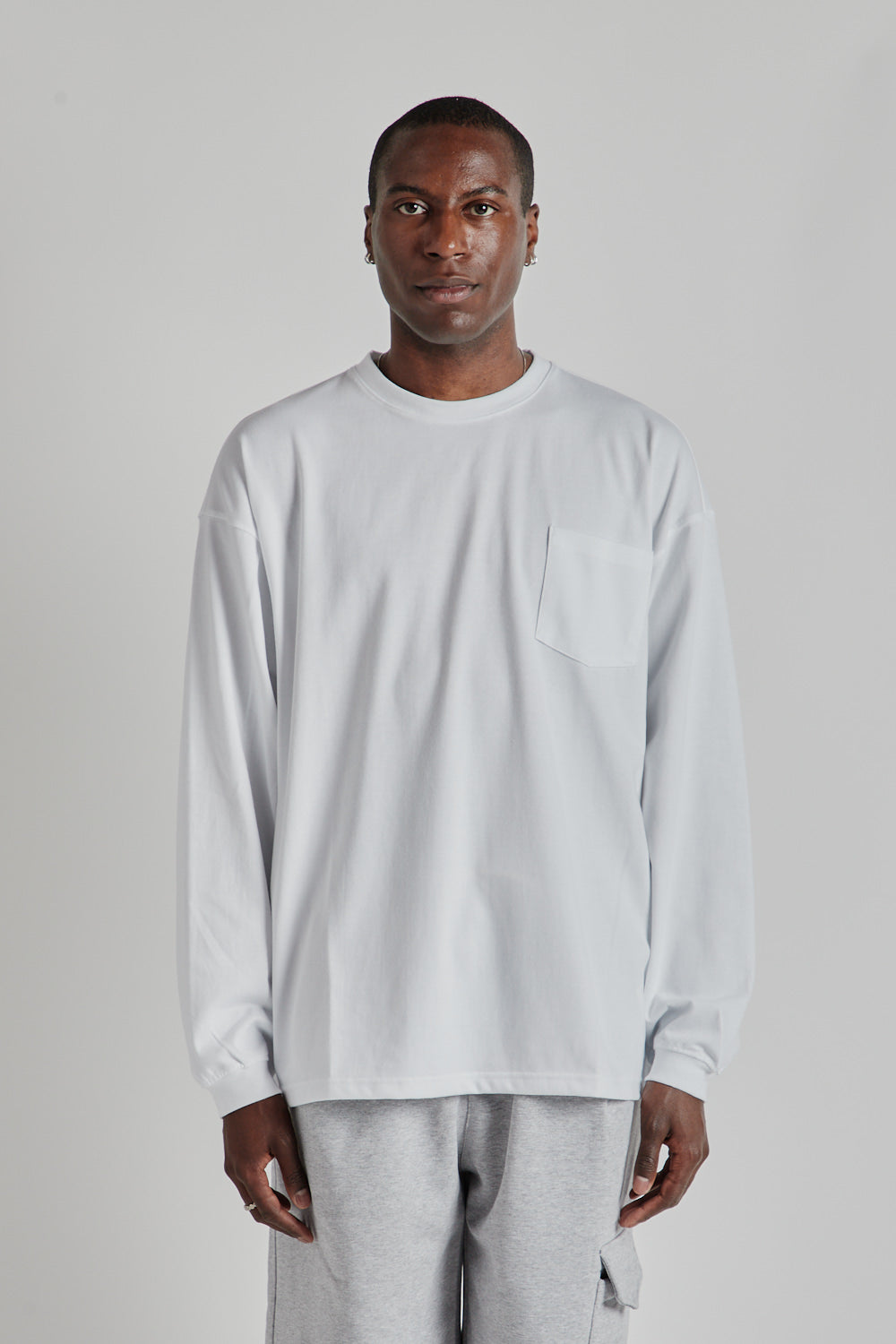 Oversized Long Sleeved Pocket Tee - White