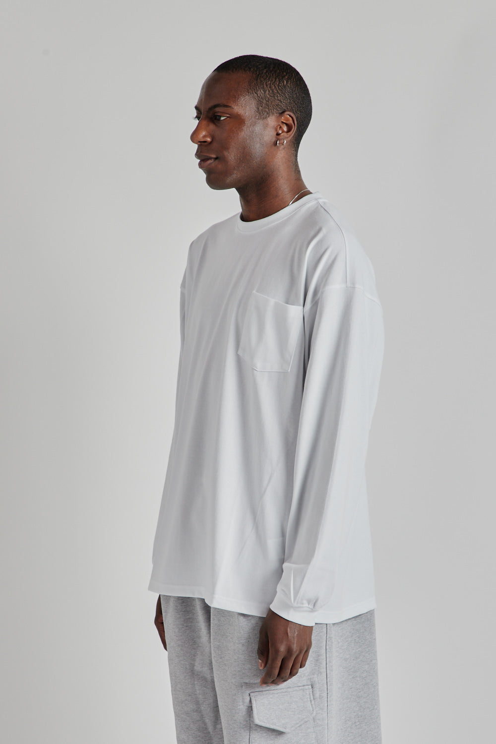 Oversized Long Sleeved Pocket Tee - White