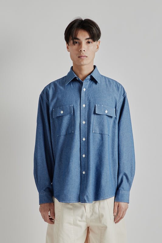 Frizmworks SS25 Cigarette Pocket Chambray Shirt Blue 02