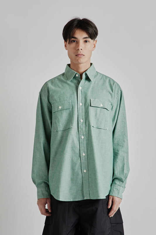 Frizmworks SS25 Cigarette Pocket Chambray Shirt Green 02
