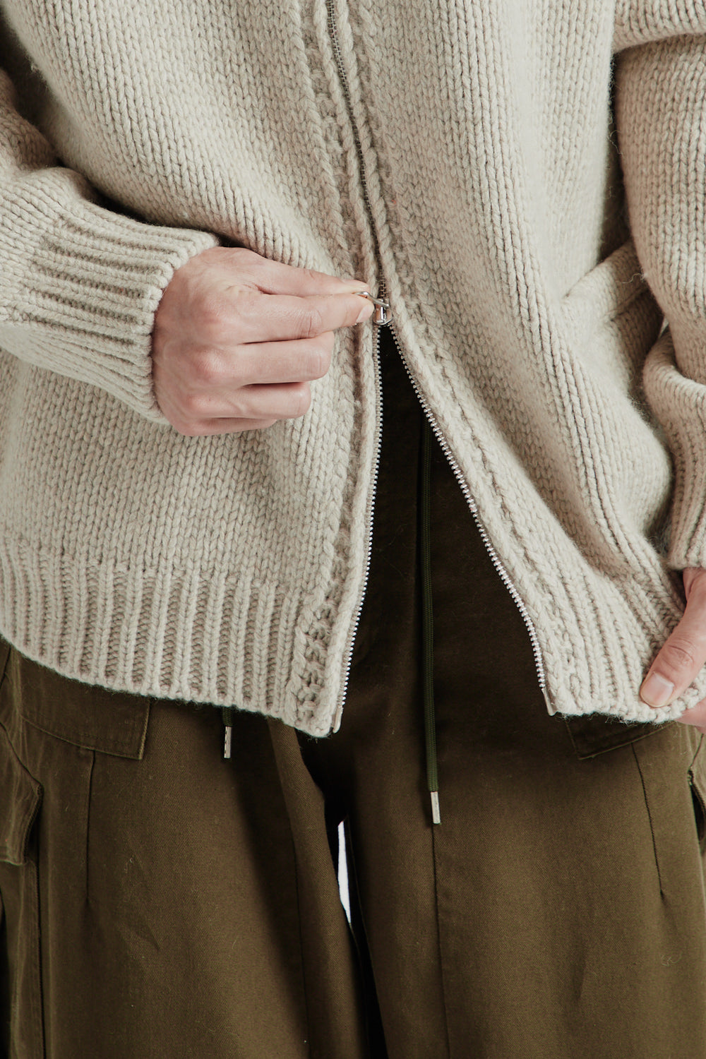 Frizmworks SS25 Heavy Cowichan Zip Up Cardigan Oatmeal 010