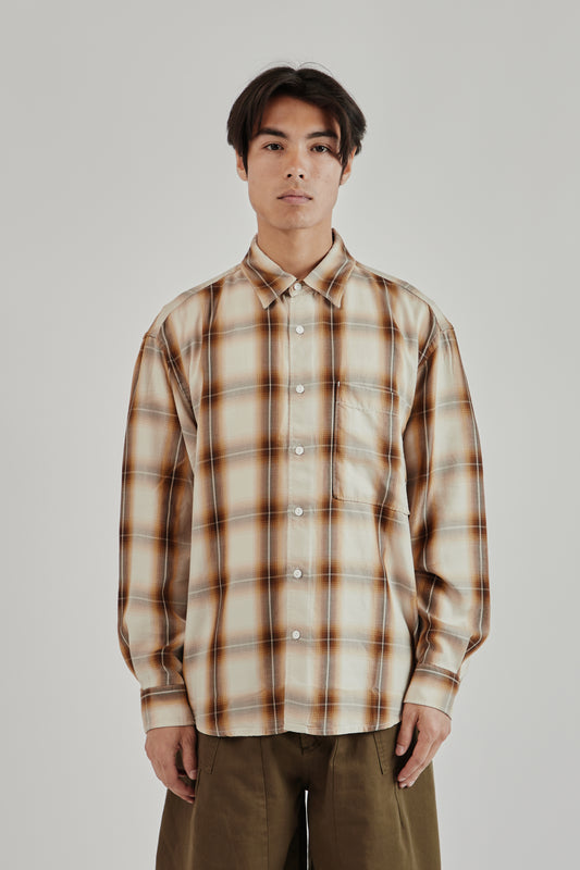 Frizmworks SS25 Lyocell Check Relaxed Shirt Beige 2