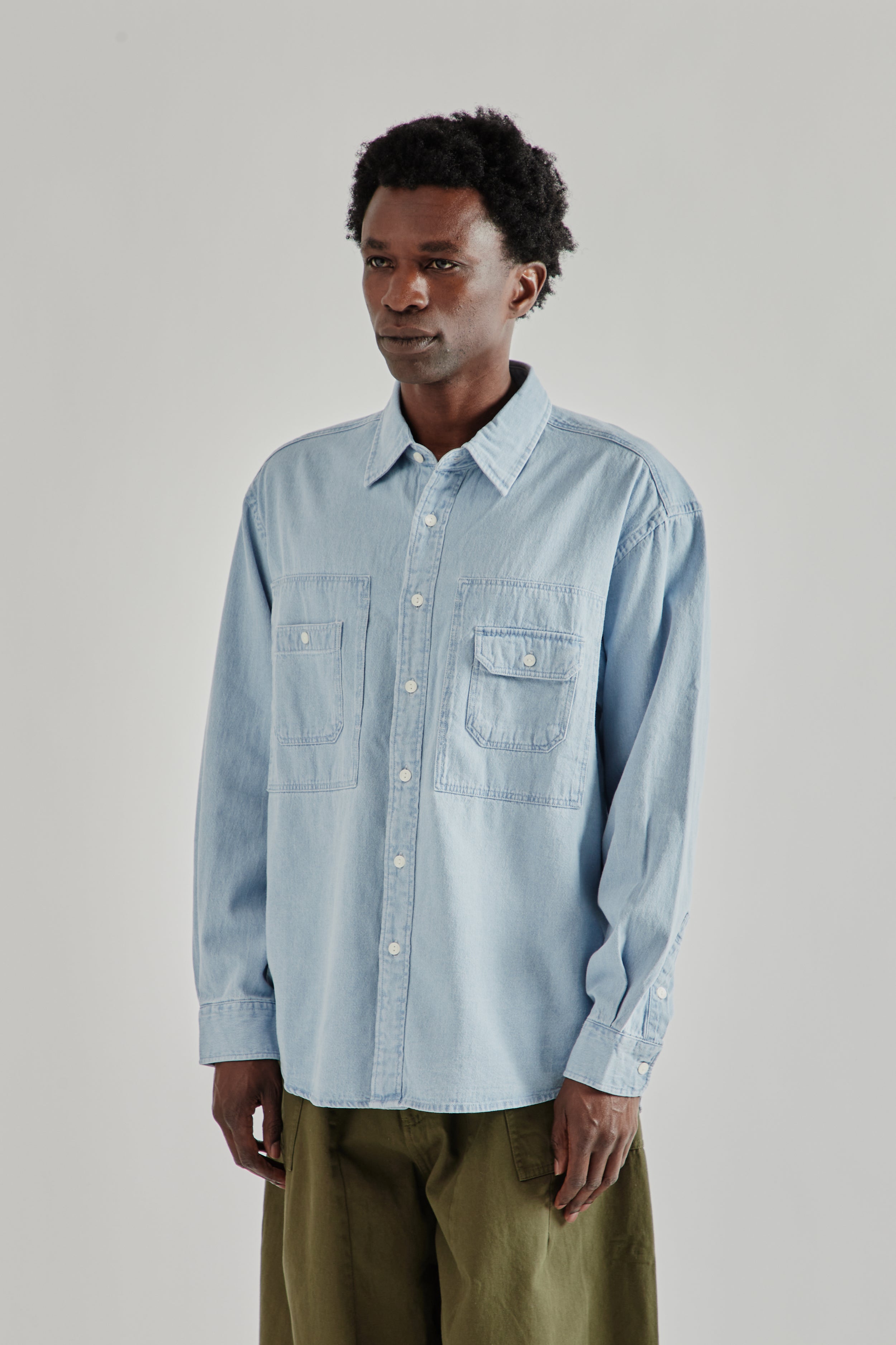 Frizmworks Bleach Denim Utility Shirt - Light Blue | Wallace
