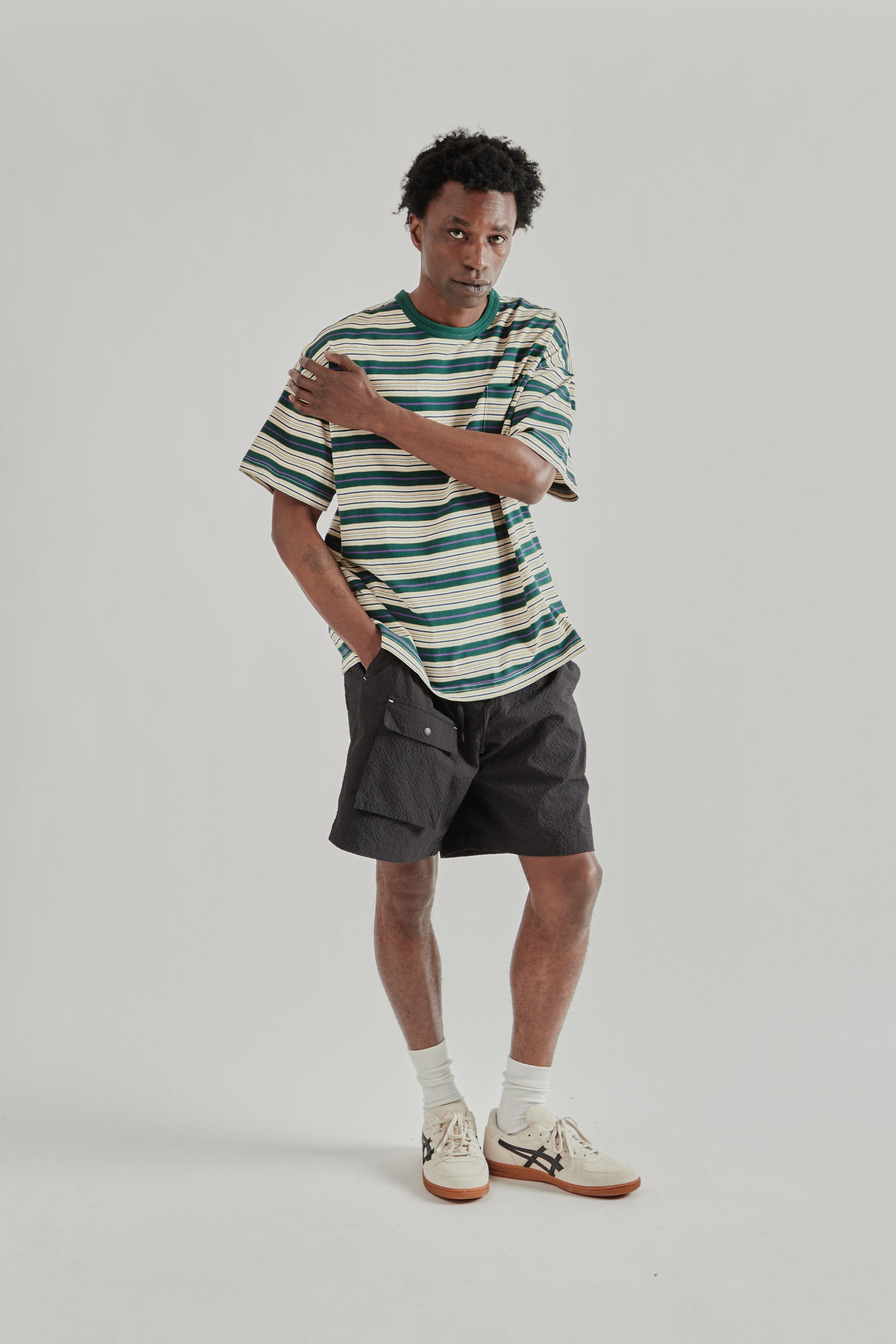 Frizmworks SS26 Horizon Stripe Half Tee Dark Green5083