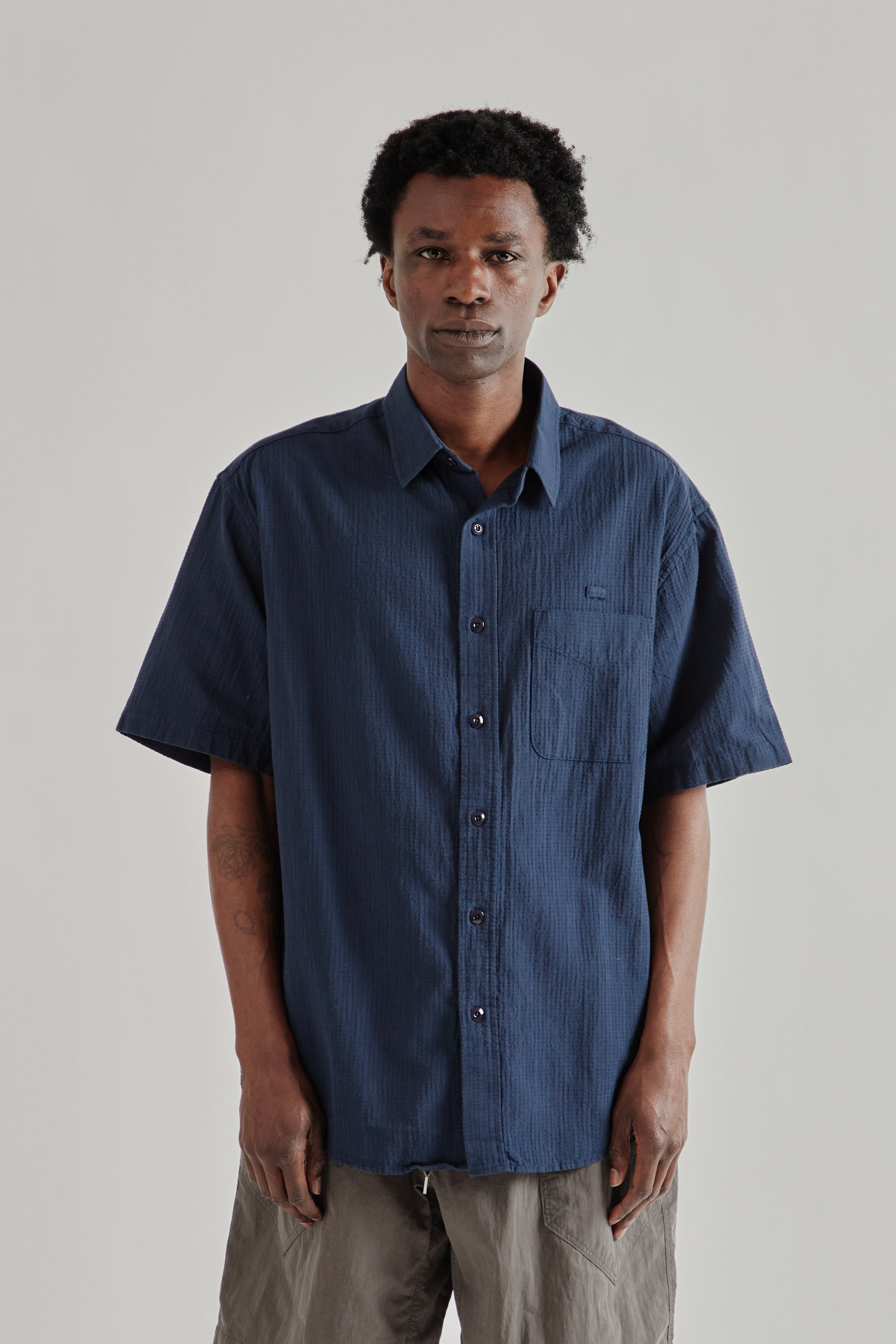 Frizmworks OG Dobby Weave Seersucker Half Shirt - Navy | Wallace