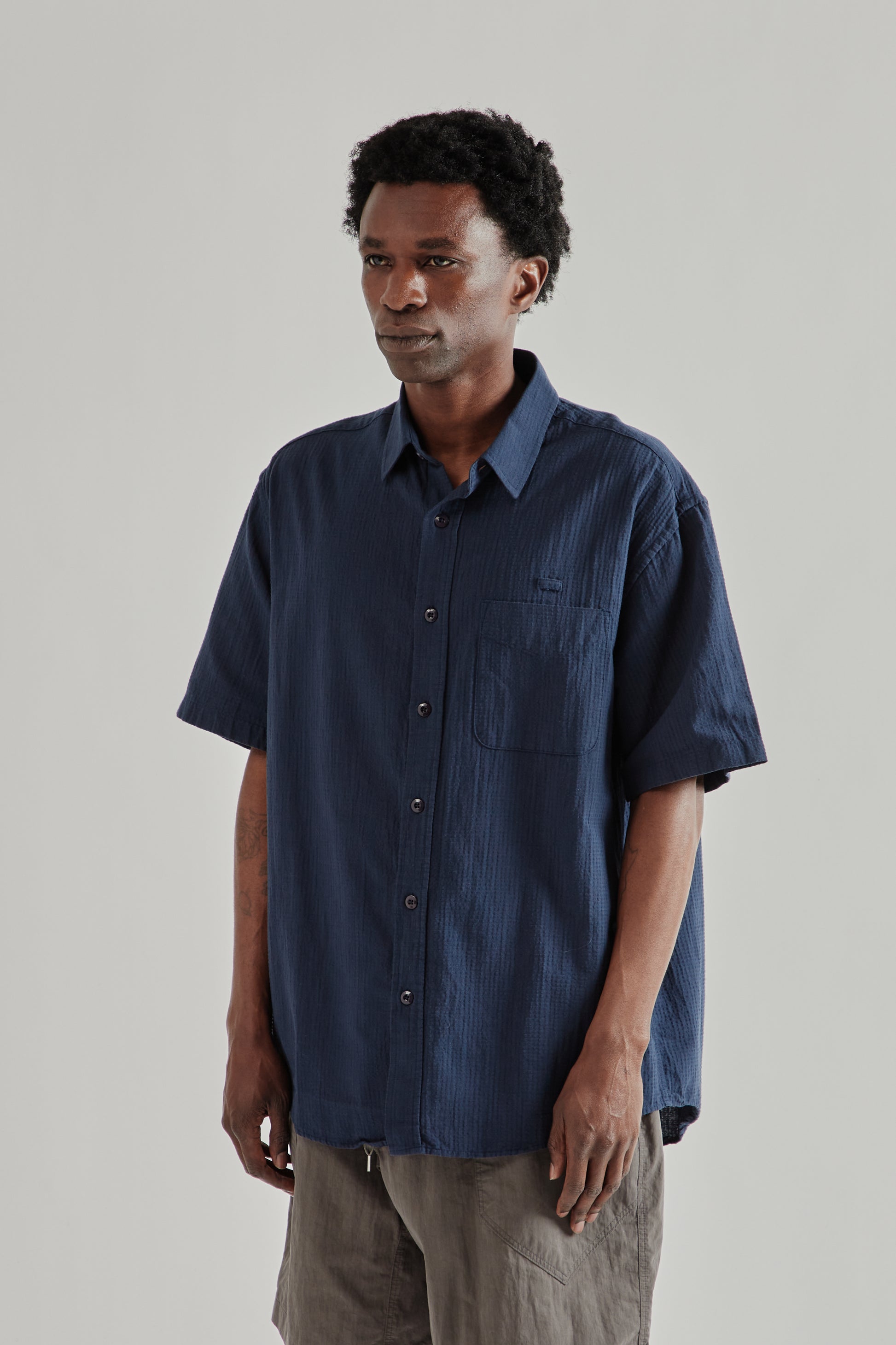 Frizmworks SS26 OG Dobby Weave Seersucker Half Shirt Navy4839