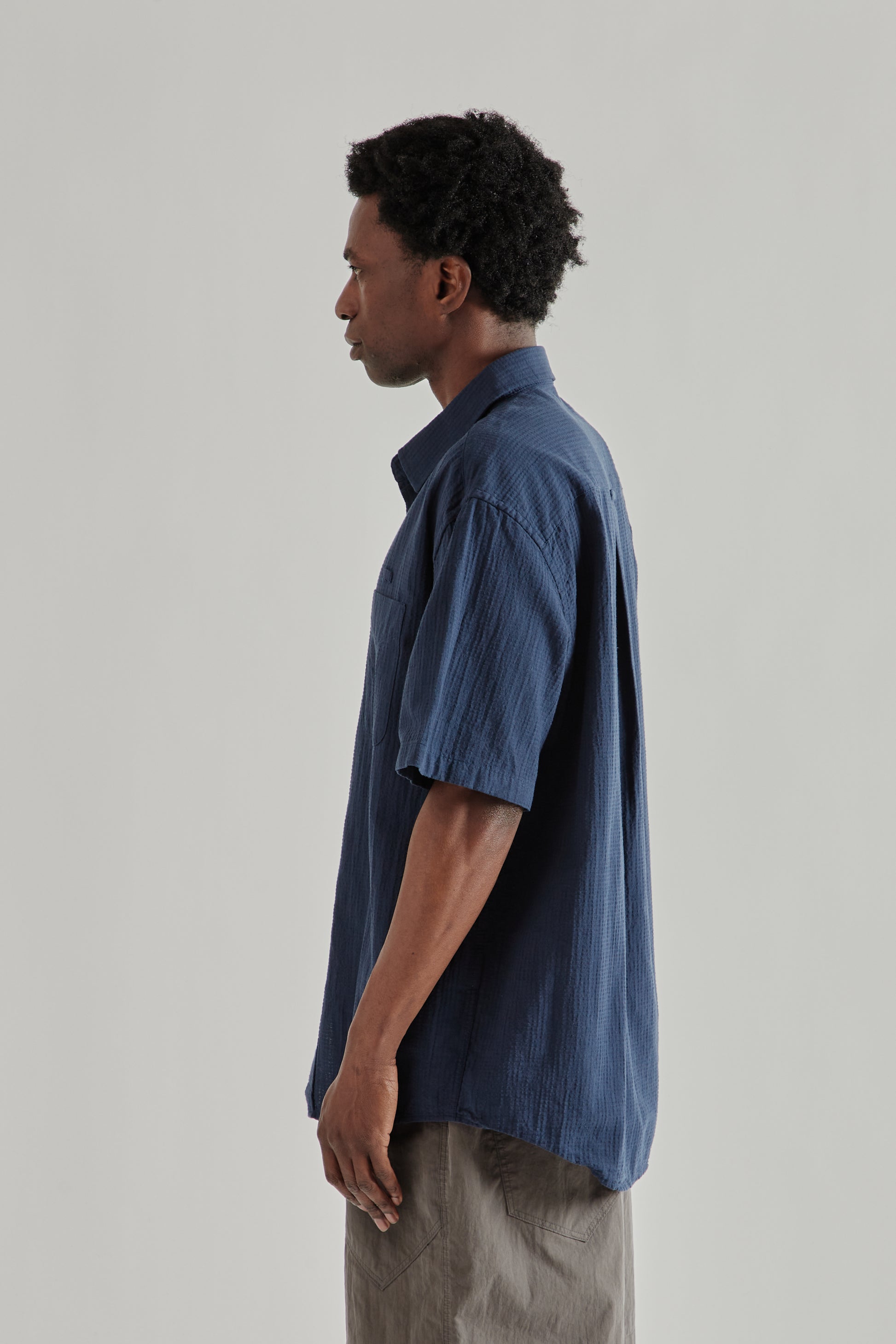 Frizmworks SS26 OG Dobby Weave Seersucker Half Shirt Navy4842