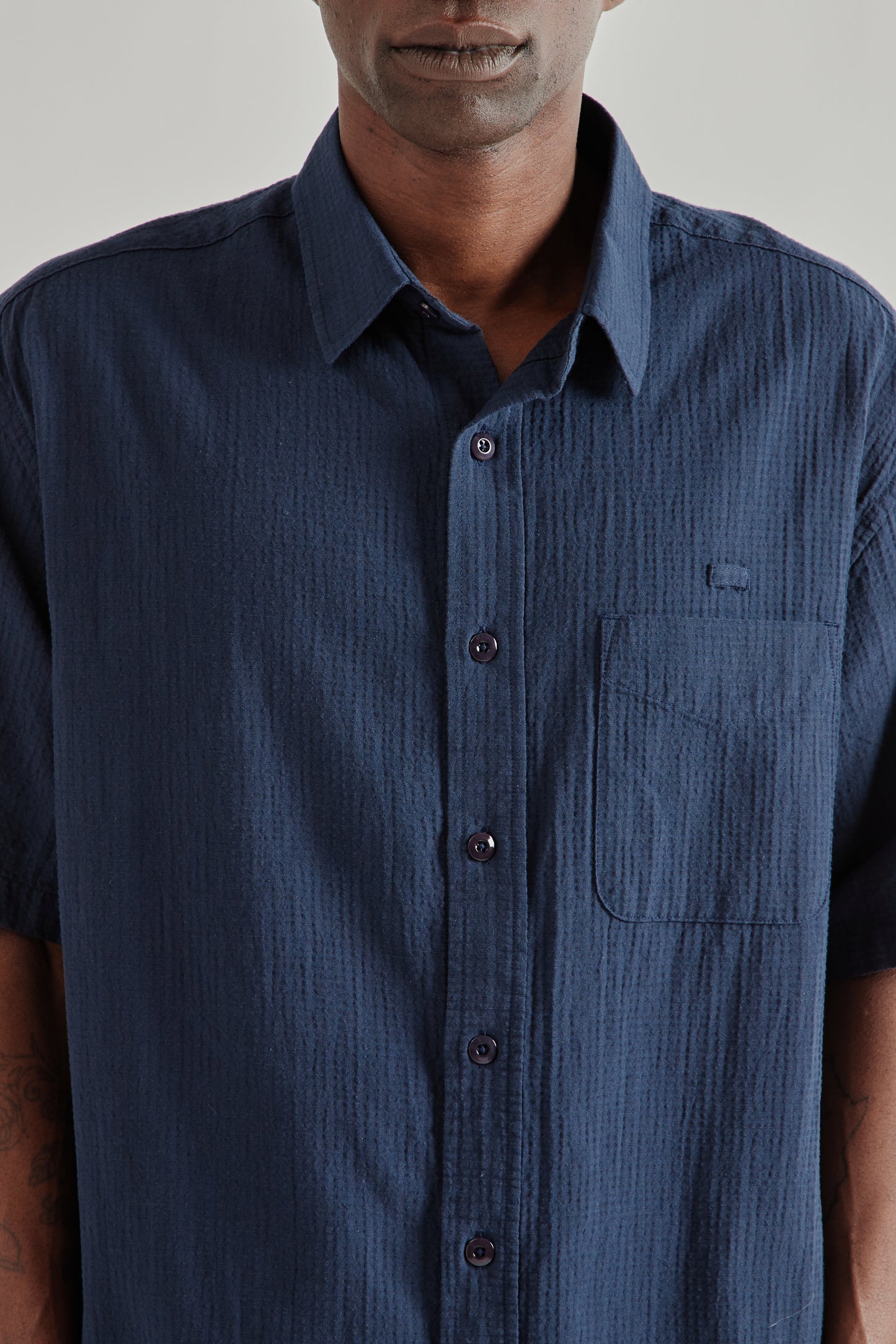 Frizmworks SS26 OG Dobby Weave Seersucker Half Shirt Navy4847