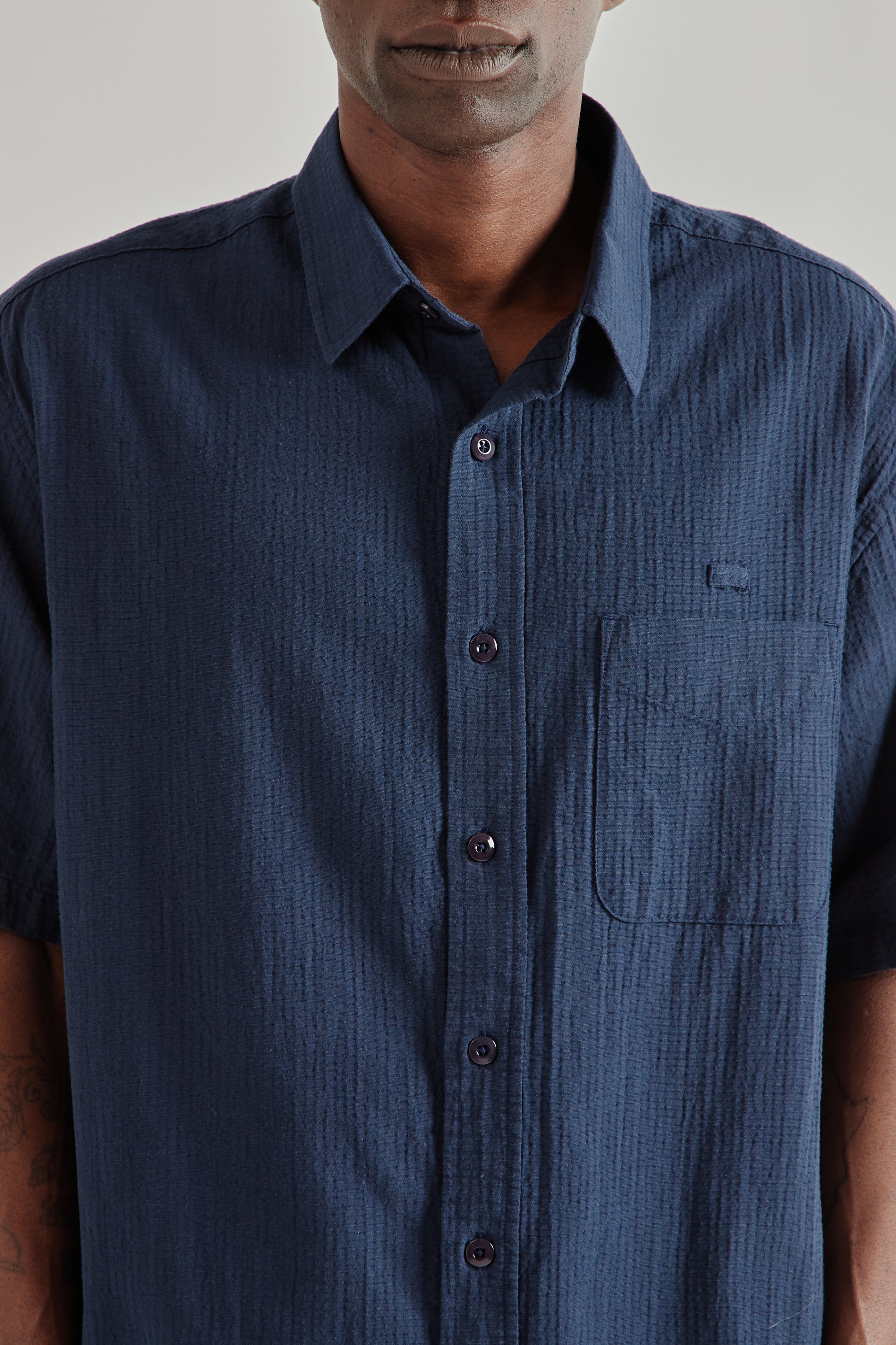 Frizmworks SS26 OG Dobby Weave Seersucker Half Shirt Navy4847