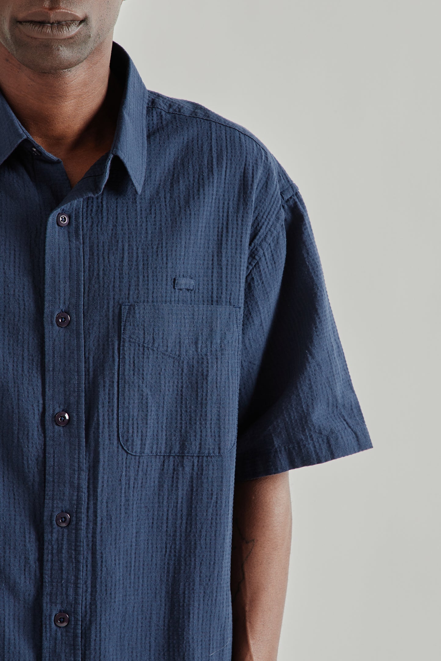 Frizmworks SS26 OG Dobby Weave Seersucker Half Shirt Navy4848