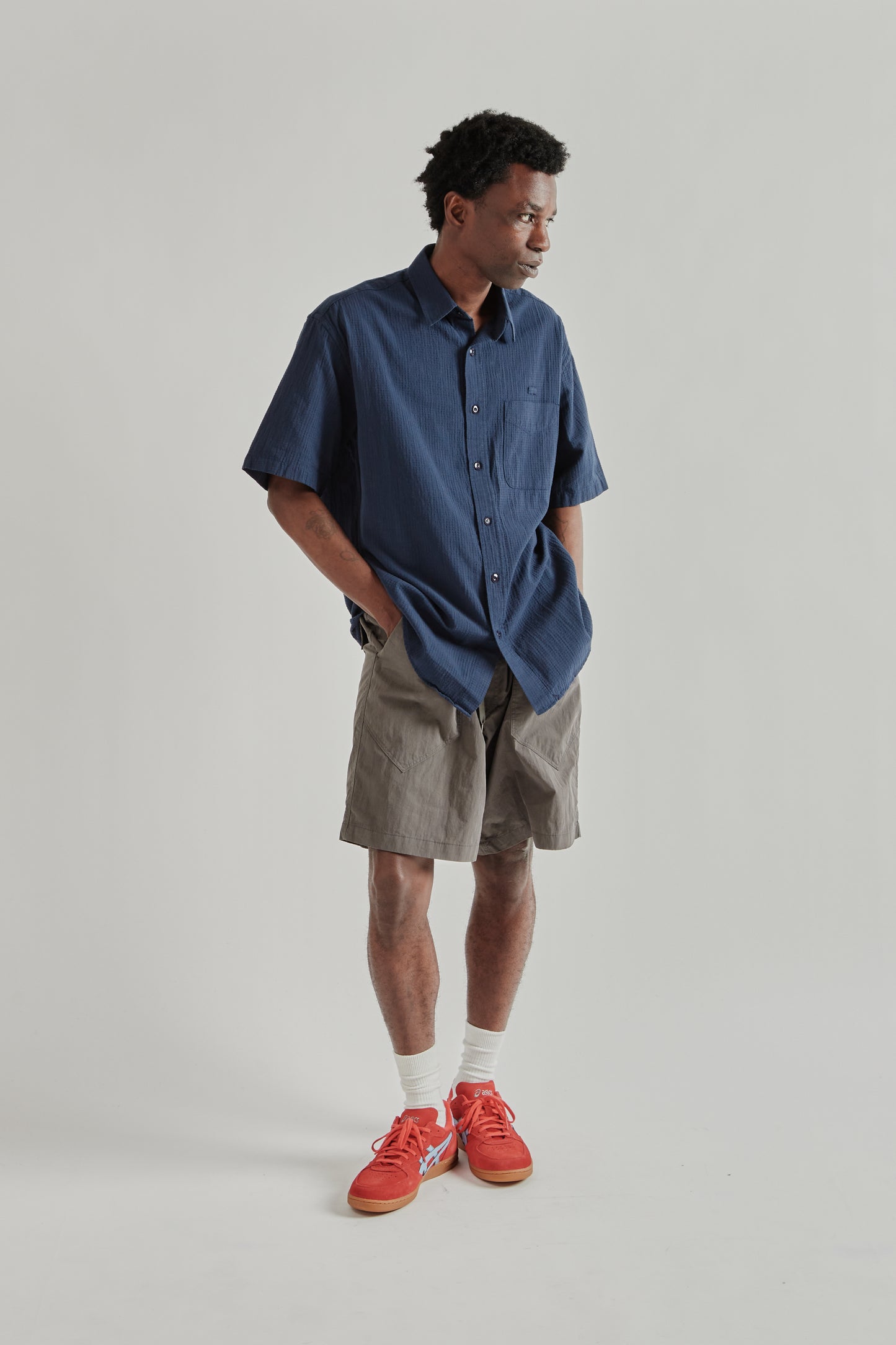 Frizmworks SS26 OG Dobby Weave Seersucker Half Shirt Navy4853