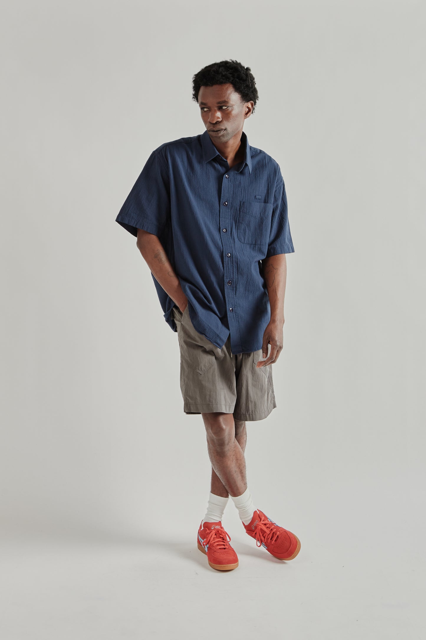 Frizmworks SS26 OG Dobby Weave Seersucker Half Shirt Navy4856