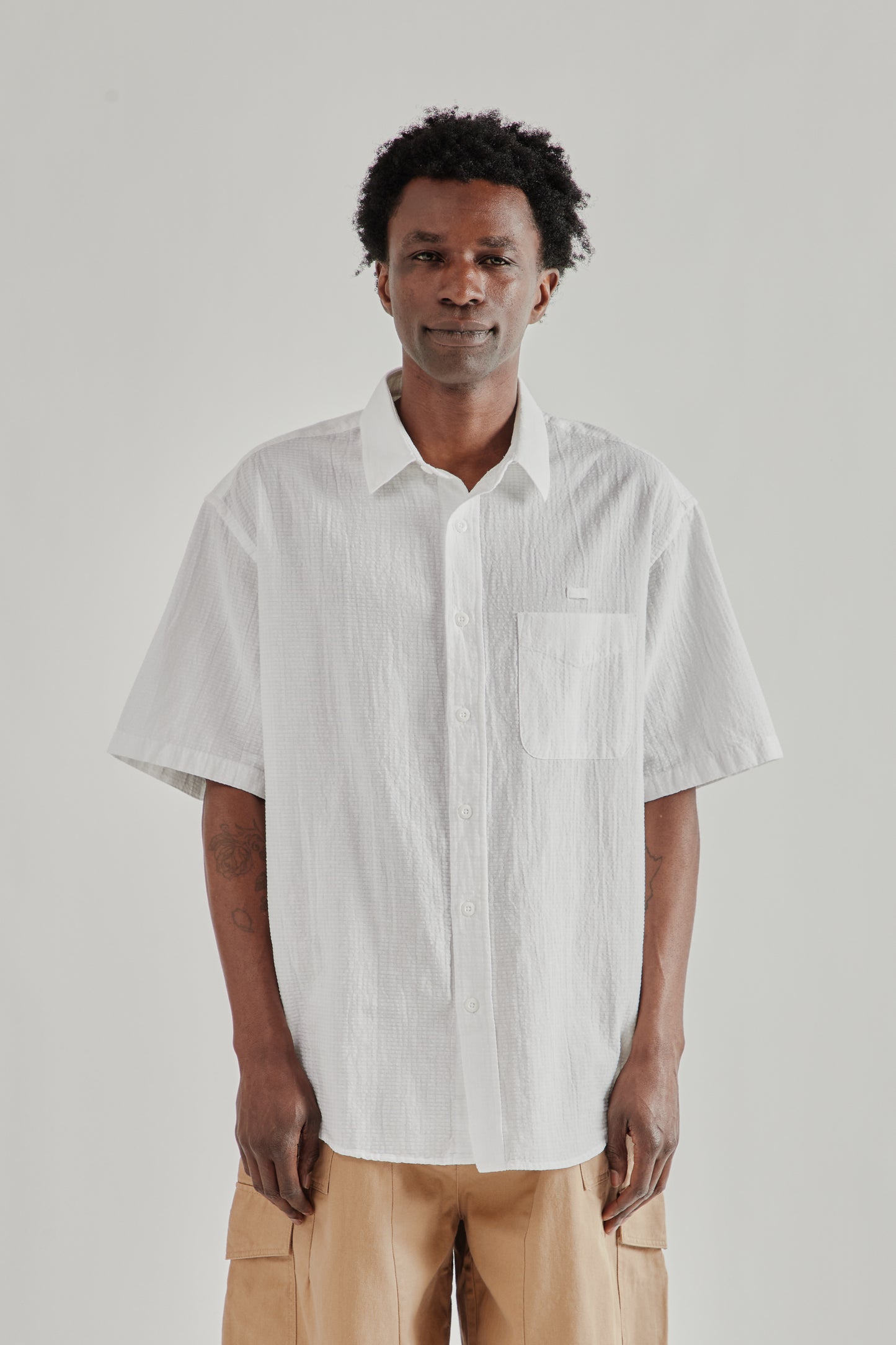 Frizmworks SS26 OG Dobby Weave Seersucker Half Shirt White5197