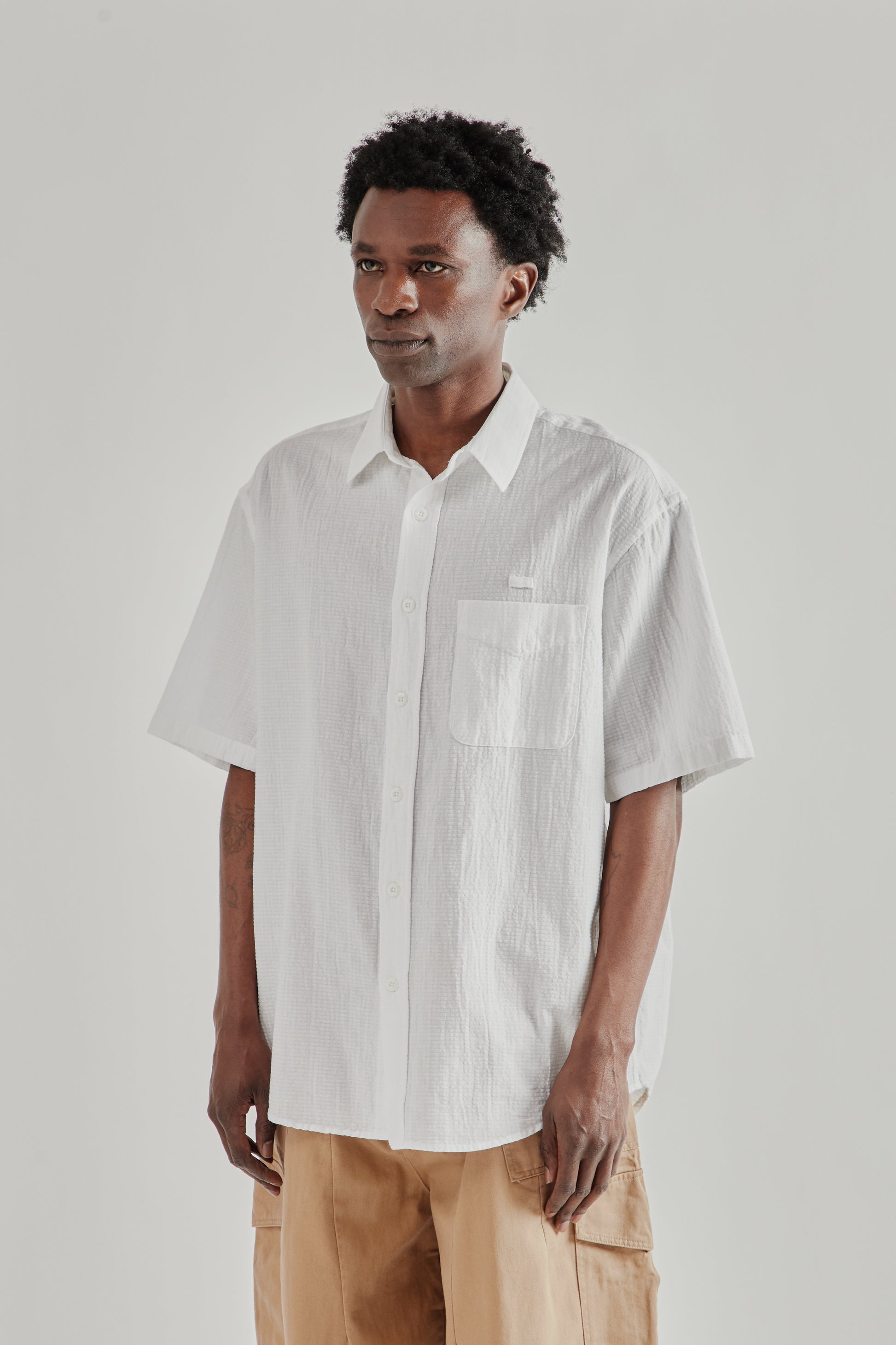 Frizmworks SS26 OG Dobby Weave Seersucker Half Shirt White5201