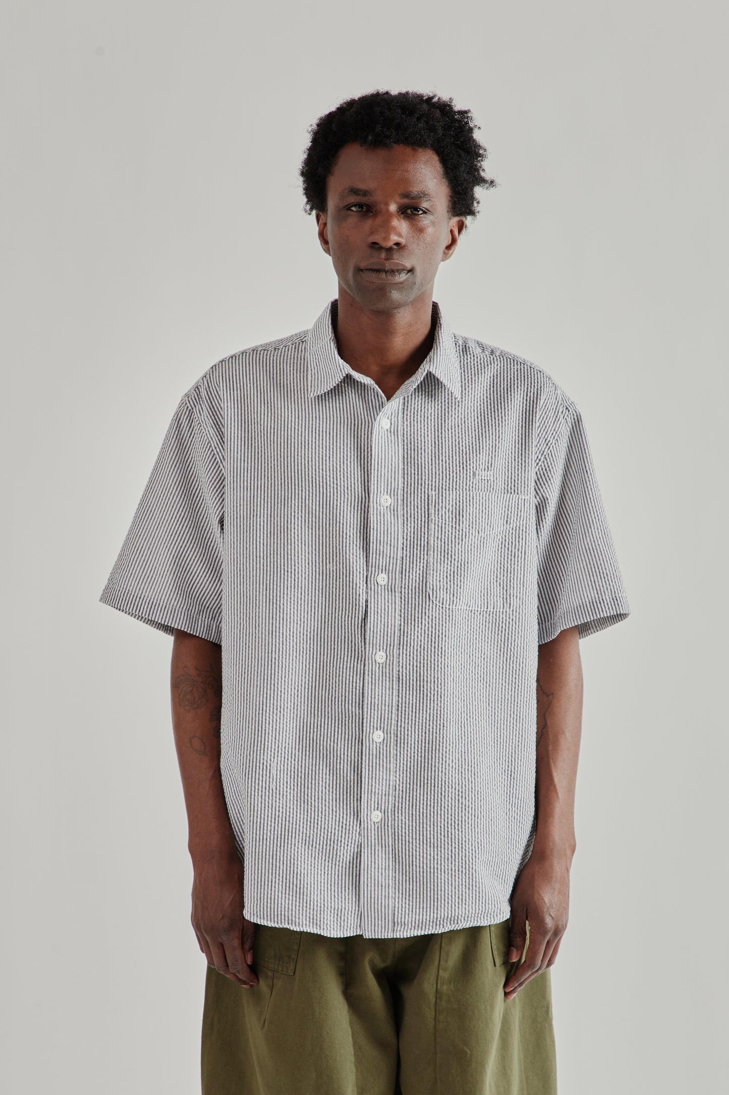 Frizmworks SS26 OG Stripe Seersucker Half Shirt Black4406