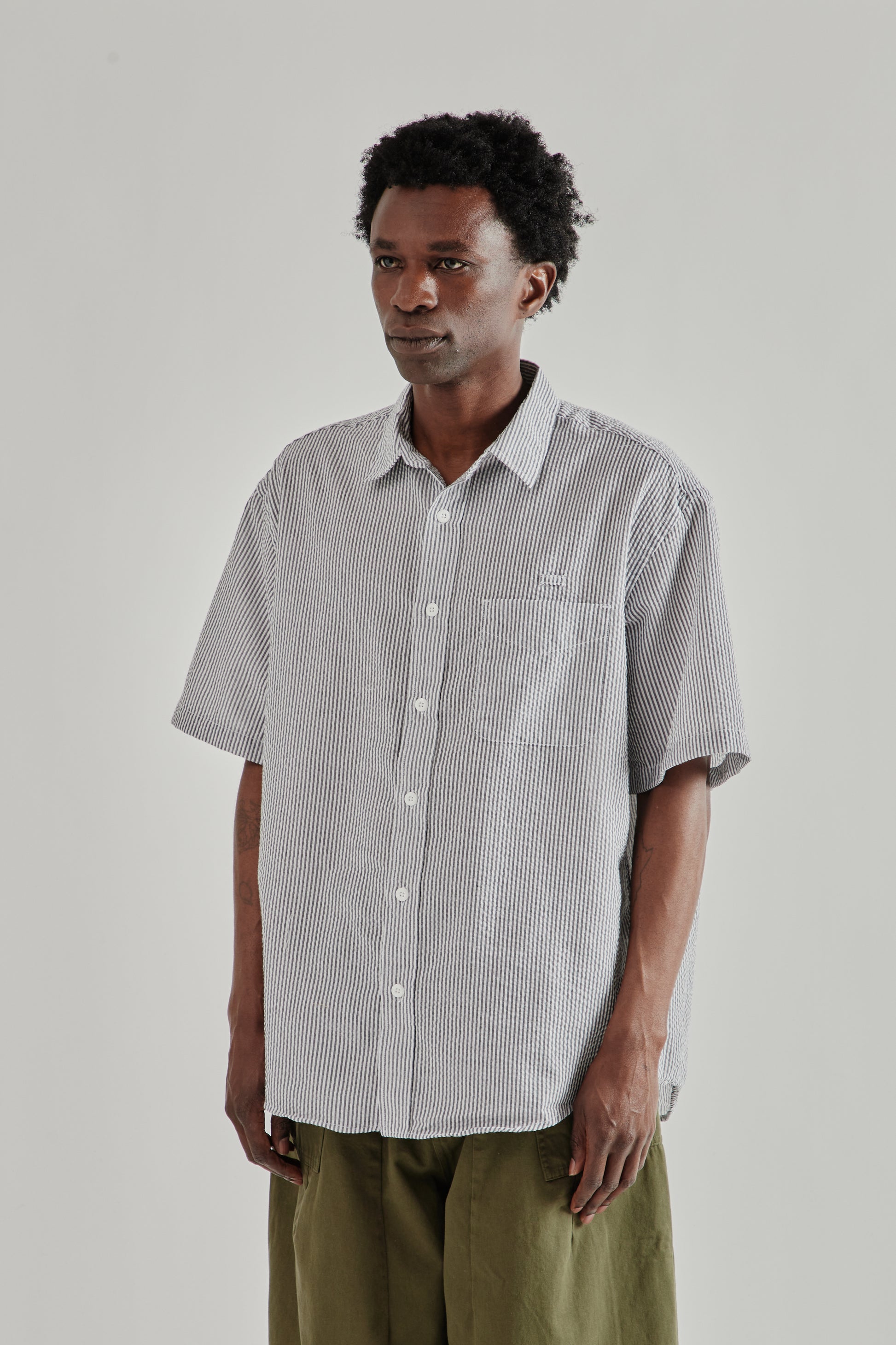 Frizmworks SS26 OG Stripe Seersucker Half Shirt Black4409