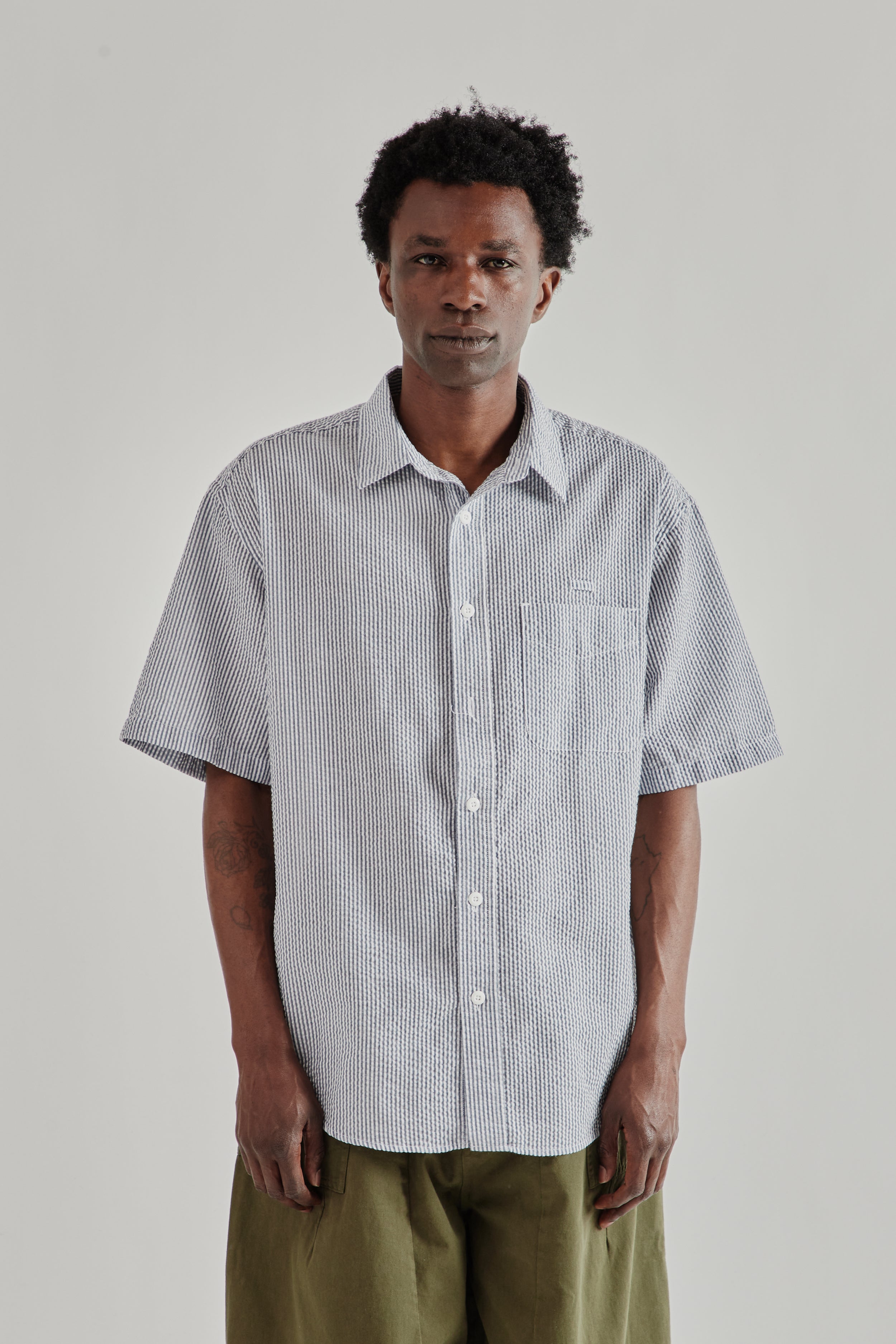 Frizmworks OG Stripe Seersucker Half Shirt - Blue | Wallace