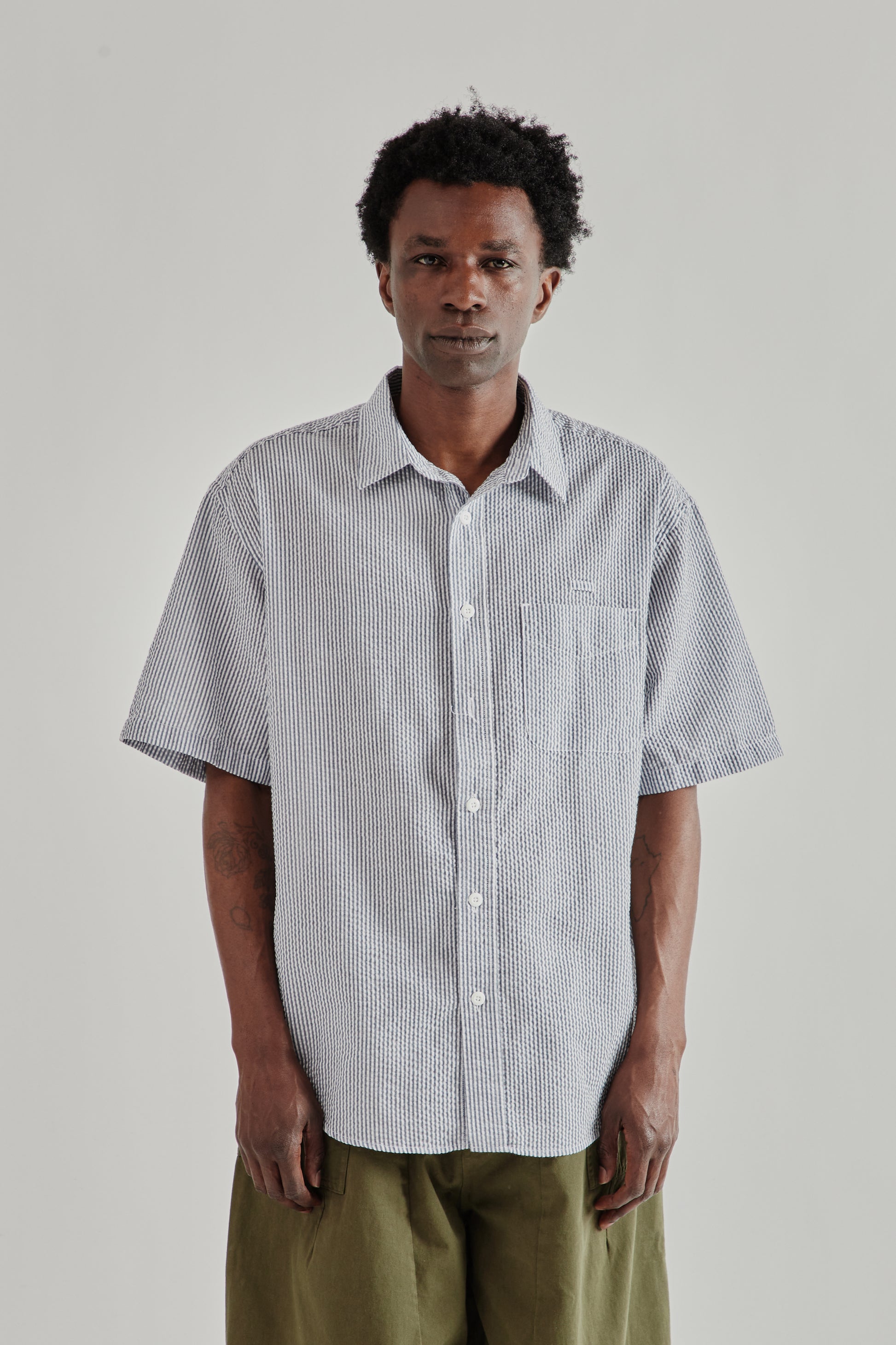 Frizmworks SS26 OG Stripe Seersucker Half Shirt Blue4382