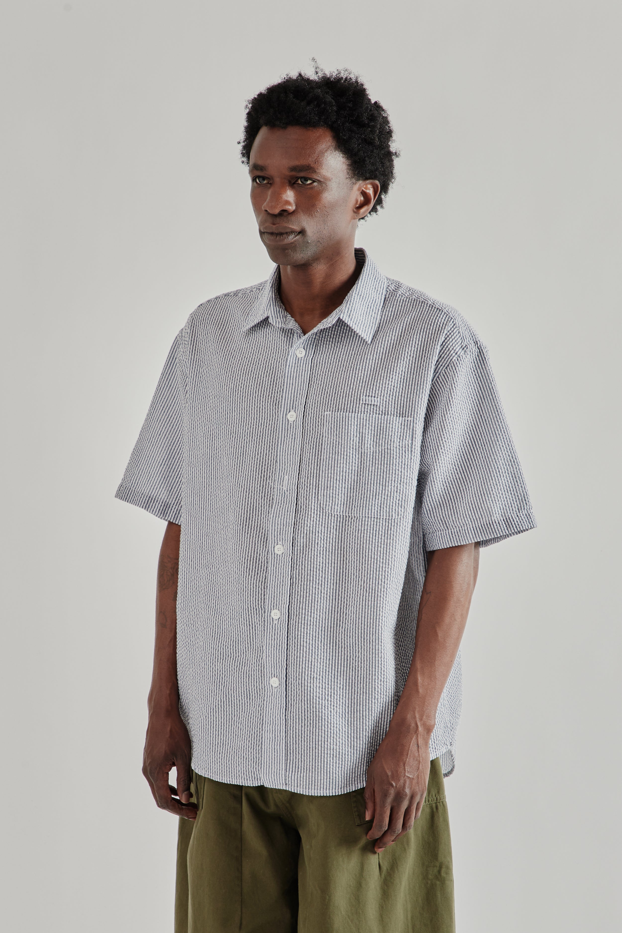 Frizmworks OG Stripe Seersucker Half Shirt - Blue | Wallace