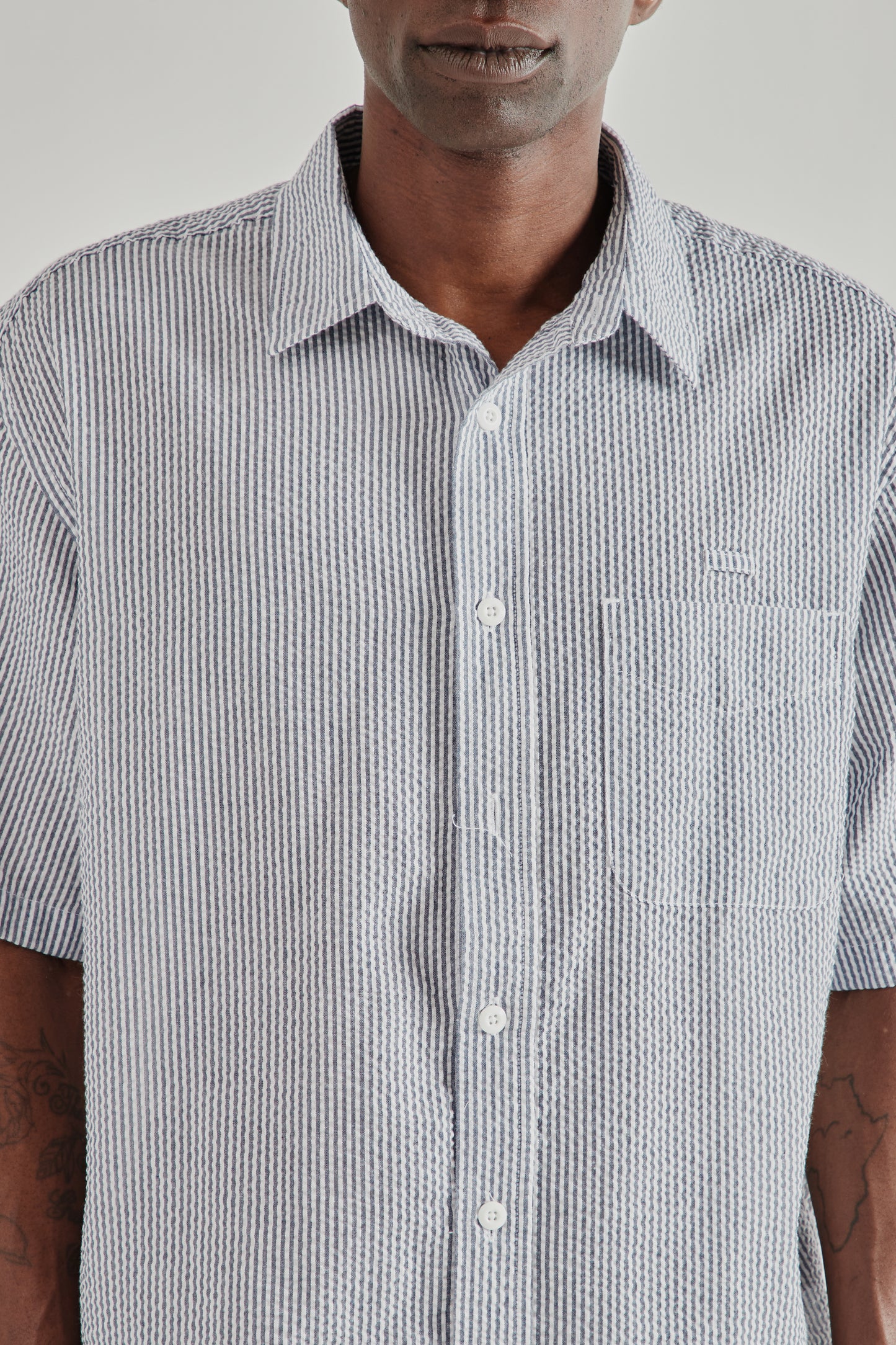 Frizmworks SS26 OG Stripe Seersucker Half Shirt Blue4393