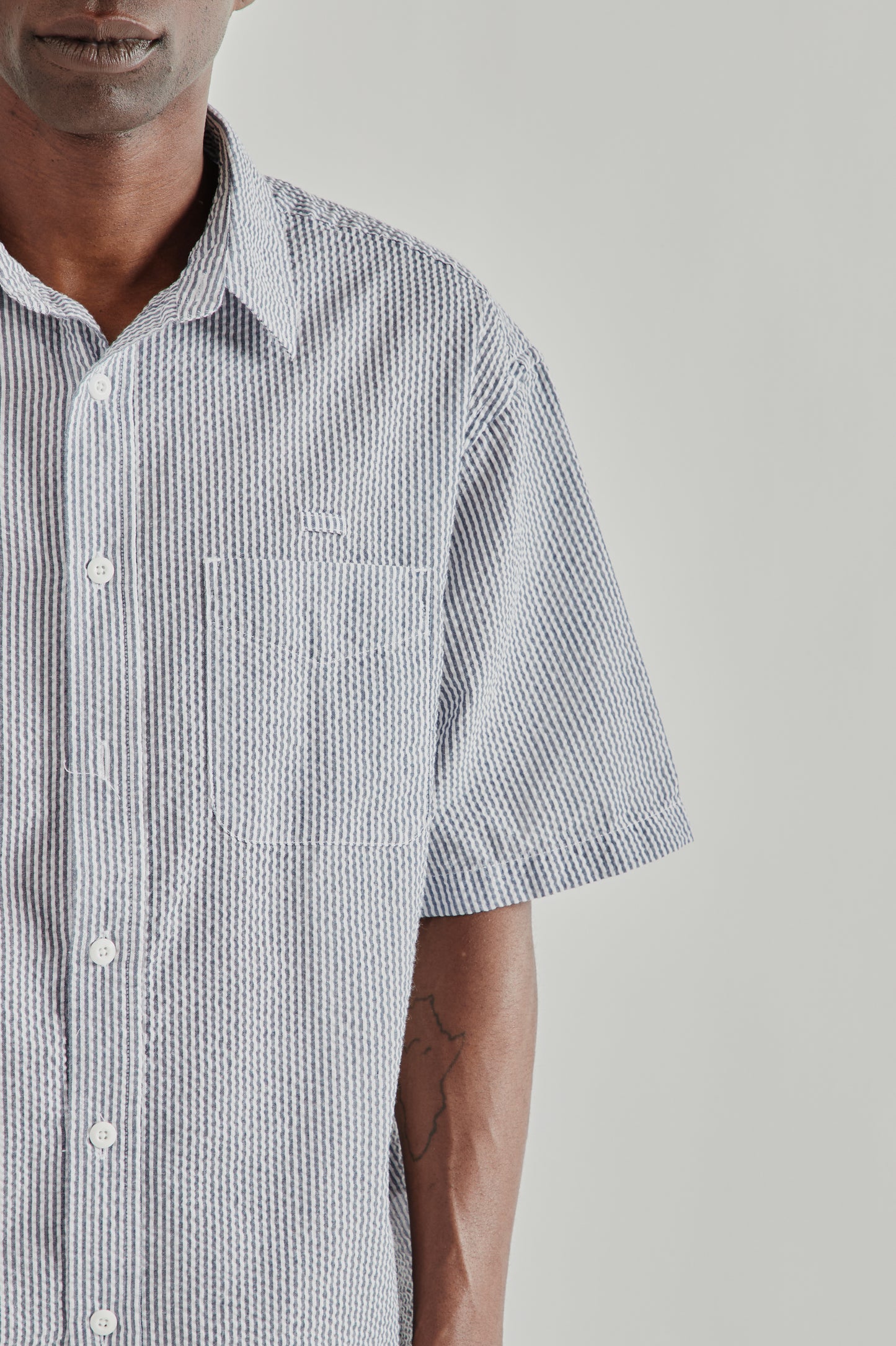 Frizmworks SS26 OG Stripe Seersucker Half Shirt Blue4394