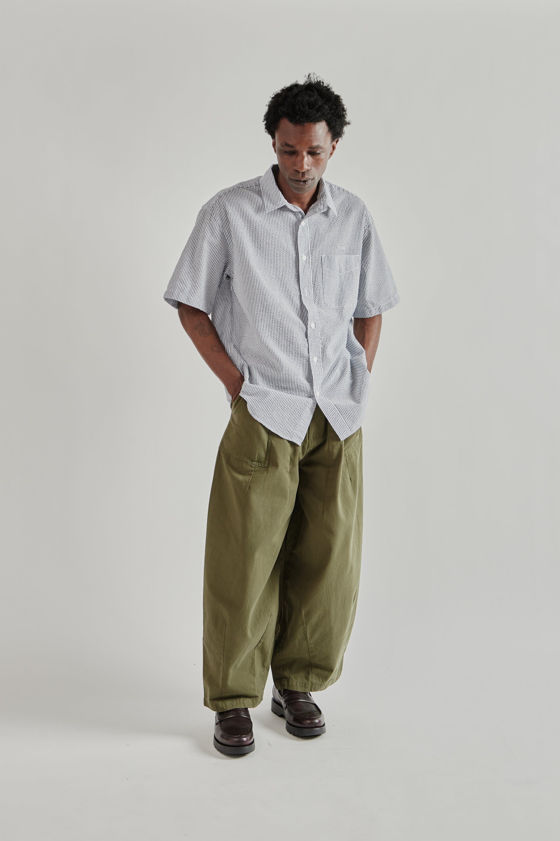 Frizmworks SS26 OG Stripe Seersucker Half Shirt Blue4398