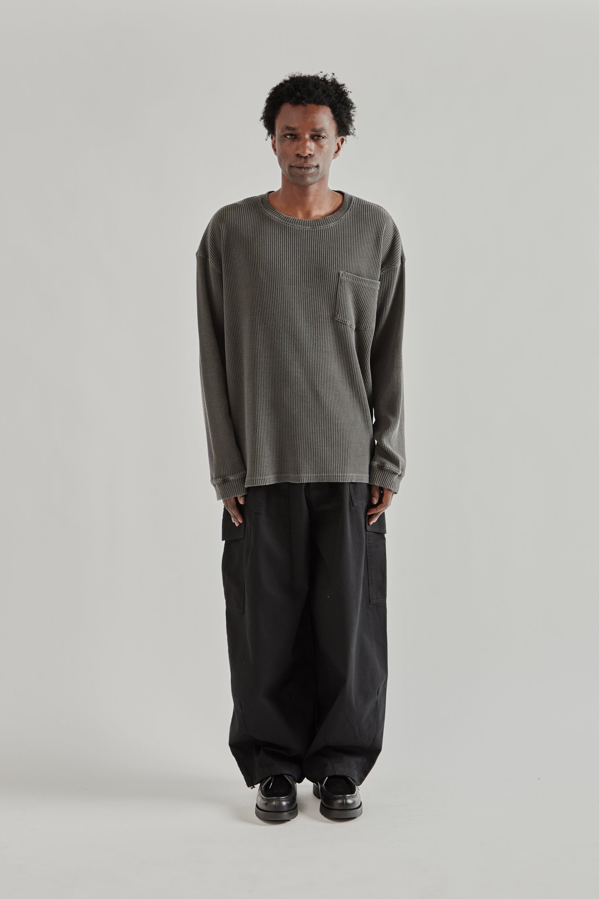 Frizmworks SS26 Pigment Dyeing Waffle Pocket Tee Charcoal4986