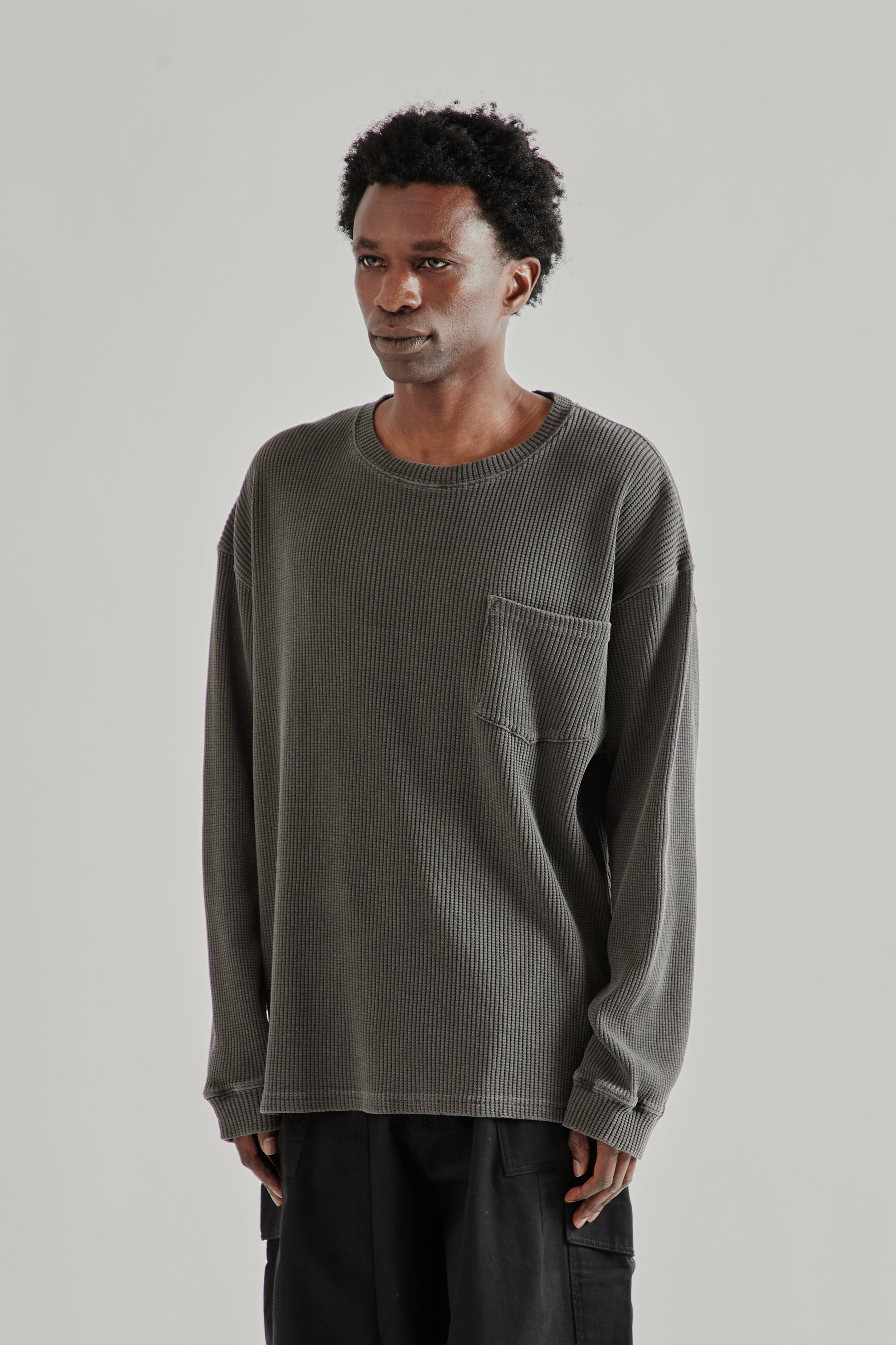 Frizmworks SS26 Pigment Dyeing Waffle Pocket Tee Charcoal4991