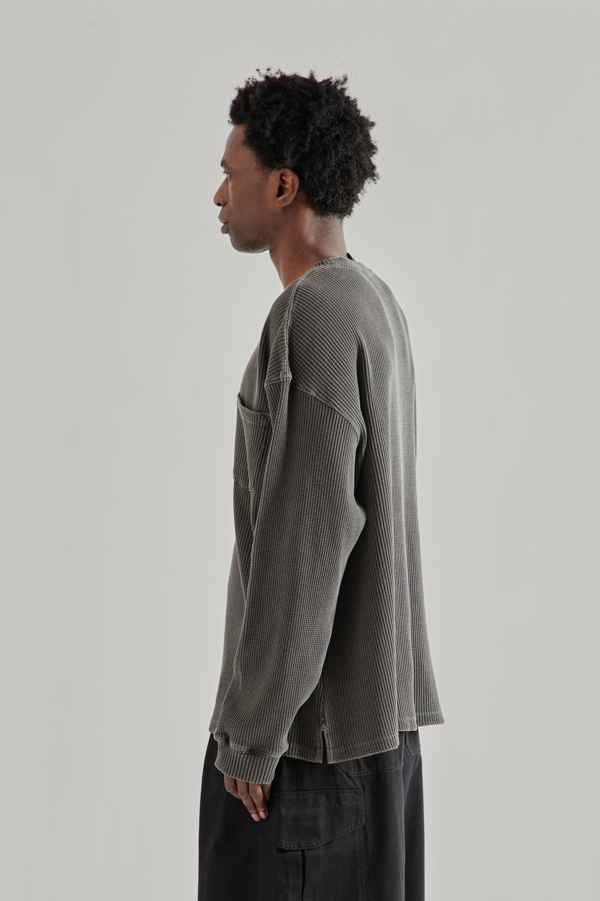 Frizmworks SS26 Pigment Dyeing Waffle Pocket Tee Charcoal4995