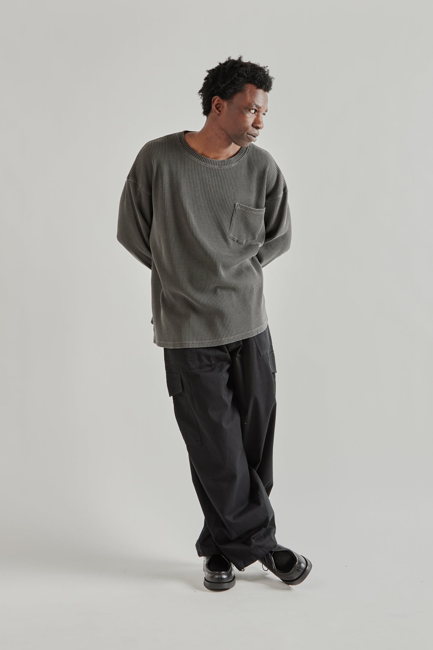 Frizmworks SS26 Pigment Dyeing Waffle Pocket Tee Charcoal5007