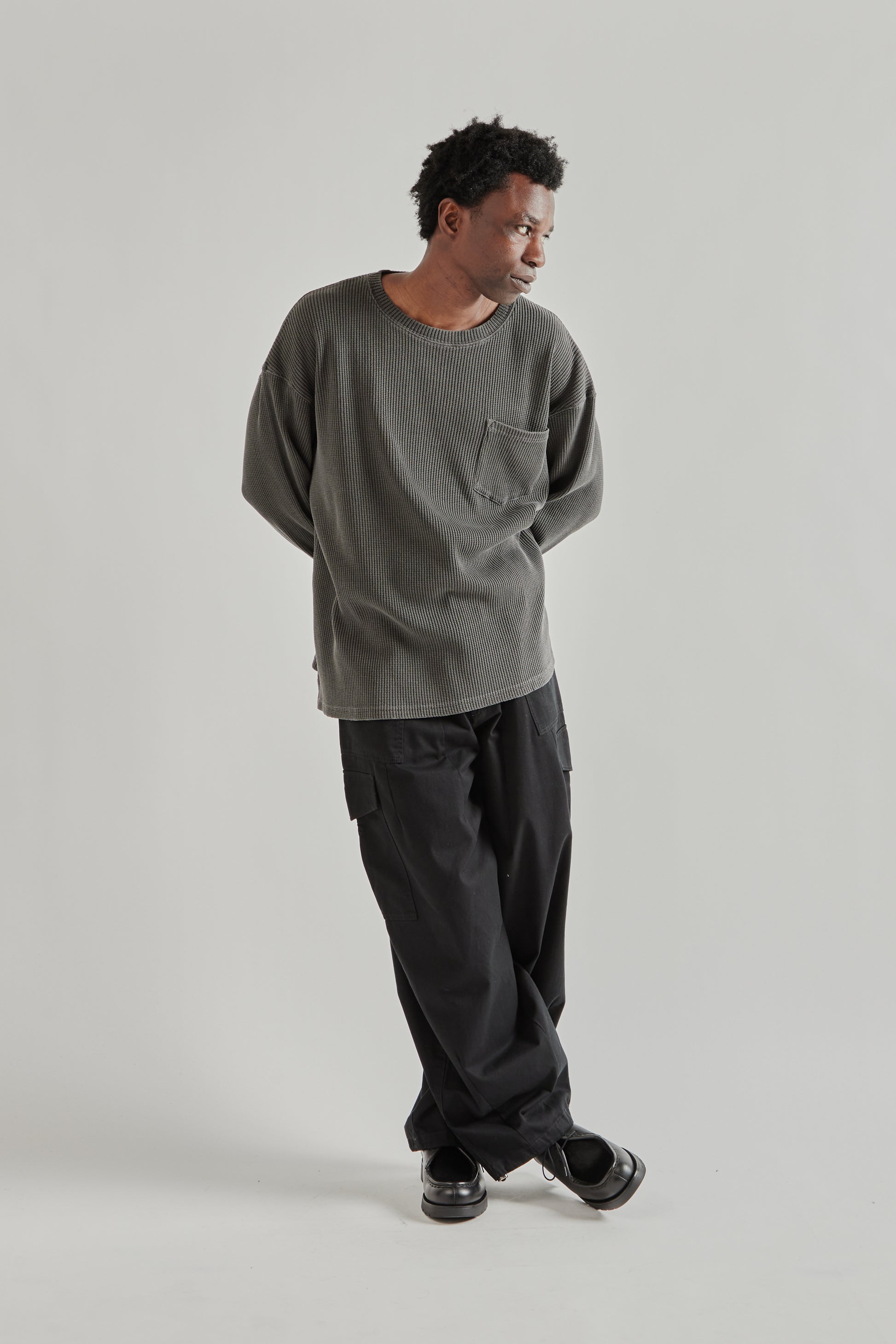 Frizmworks SS26 Pigment Dyeing Waffle Pocket Tee Charcoal5007