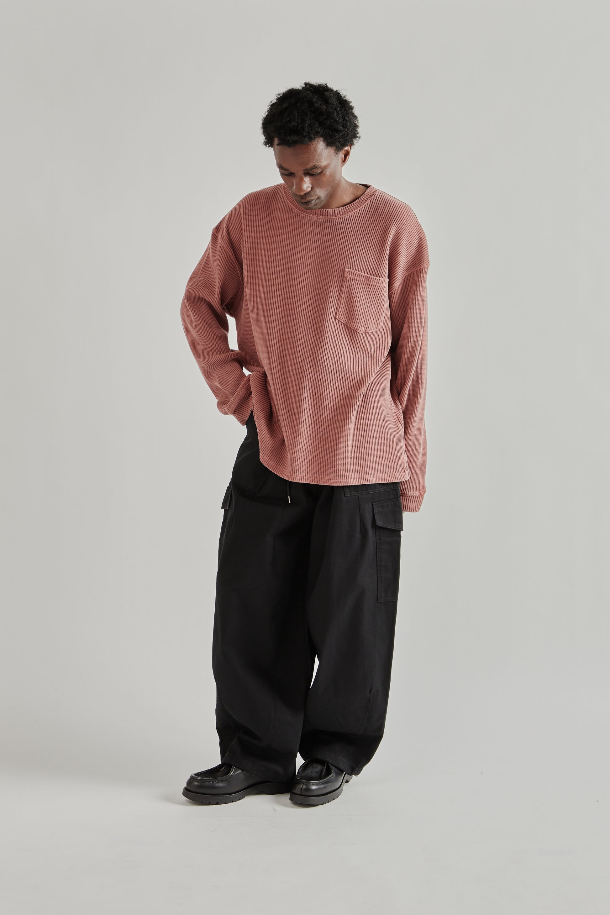 Frizmworks SS26 Pigment Dyeing Waffle Pocket Tee Pink4932