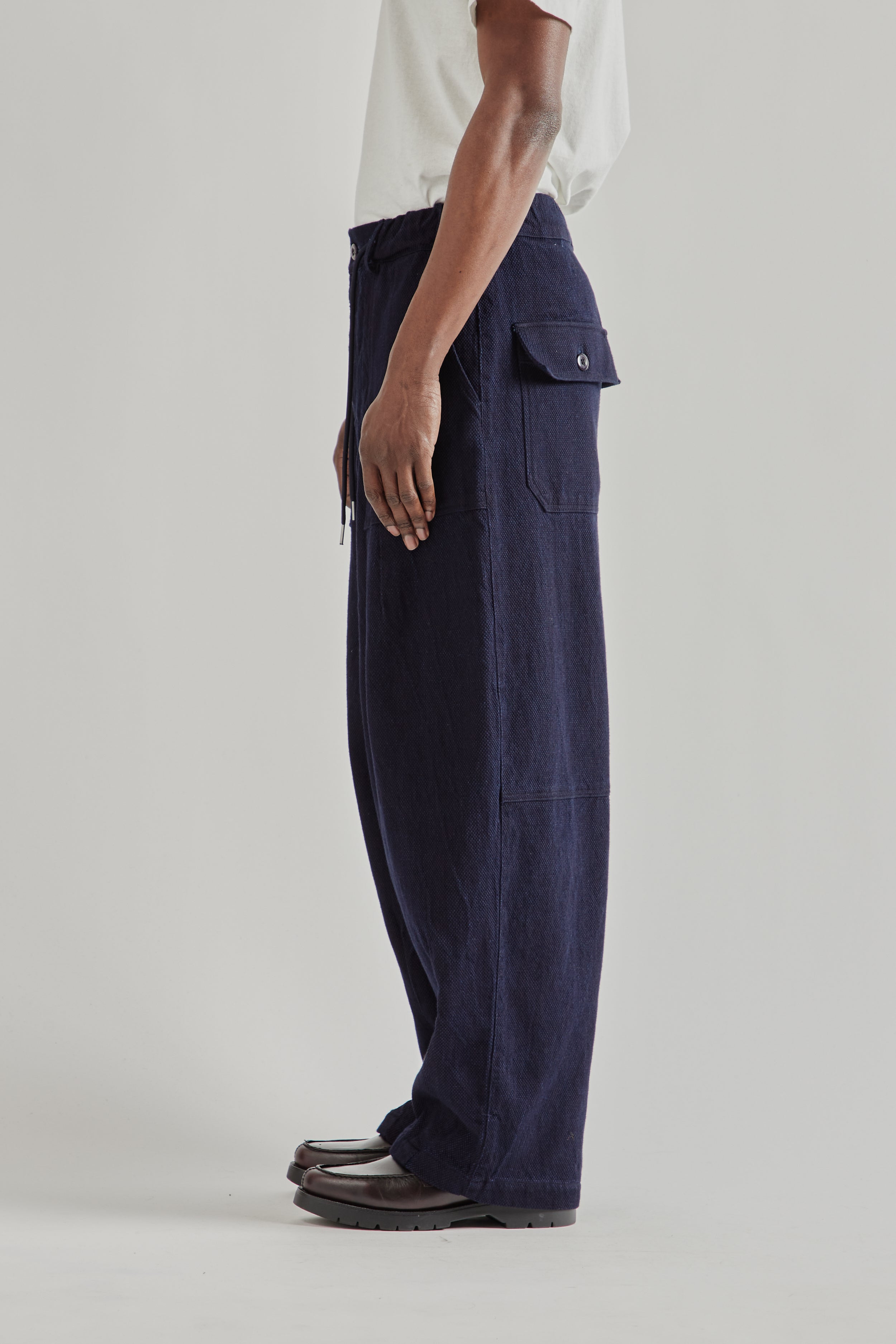 はむ25SS DENIM BALLOON PANTS Indigo Frizmworks Sashiko Denim Balloon Pants - Indigo | Wallace