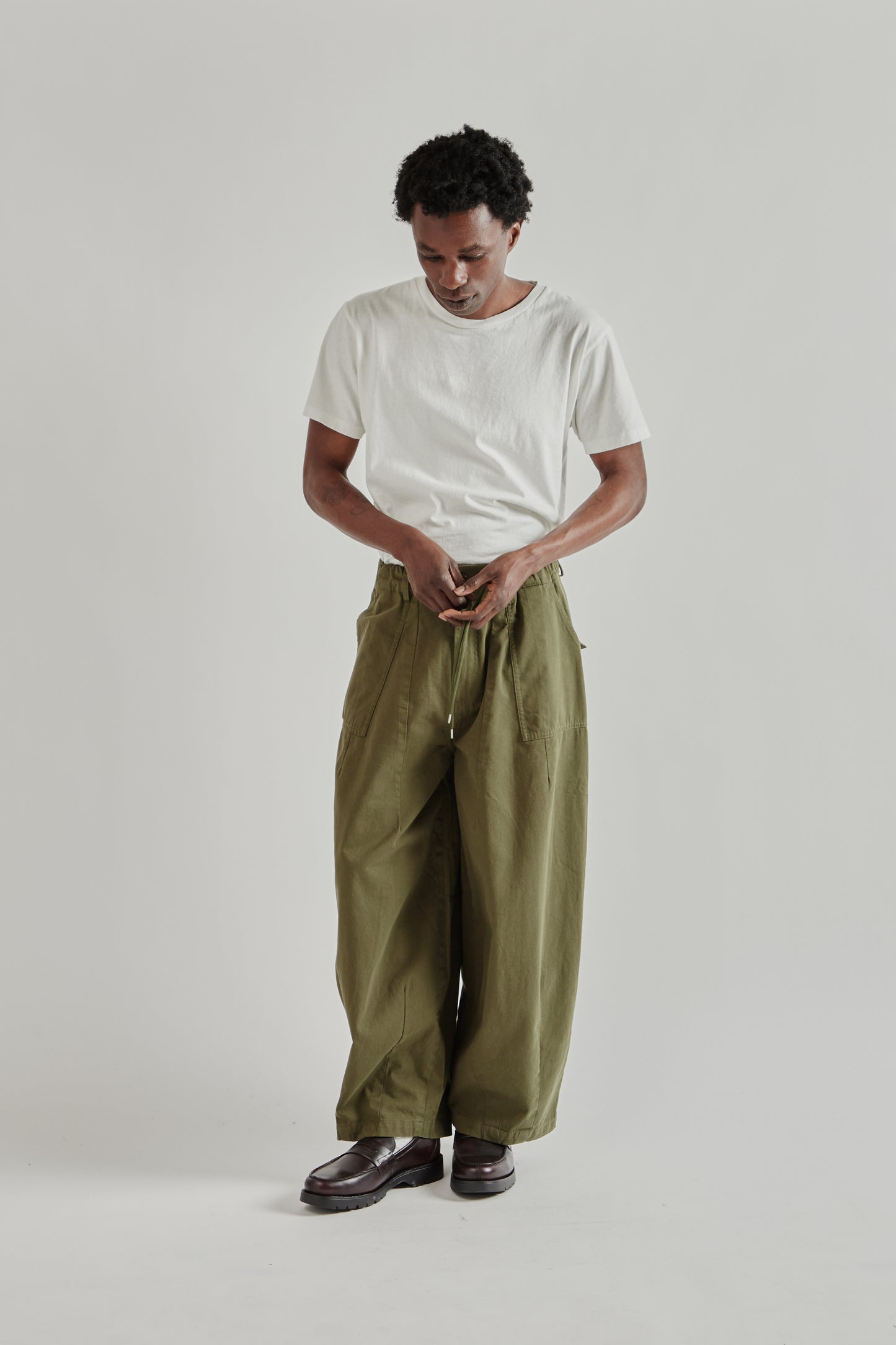 Twill Balloon Pants - Olive