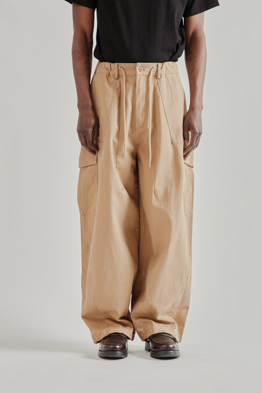 Twill Cargo Balloon Pants - Beige