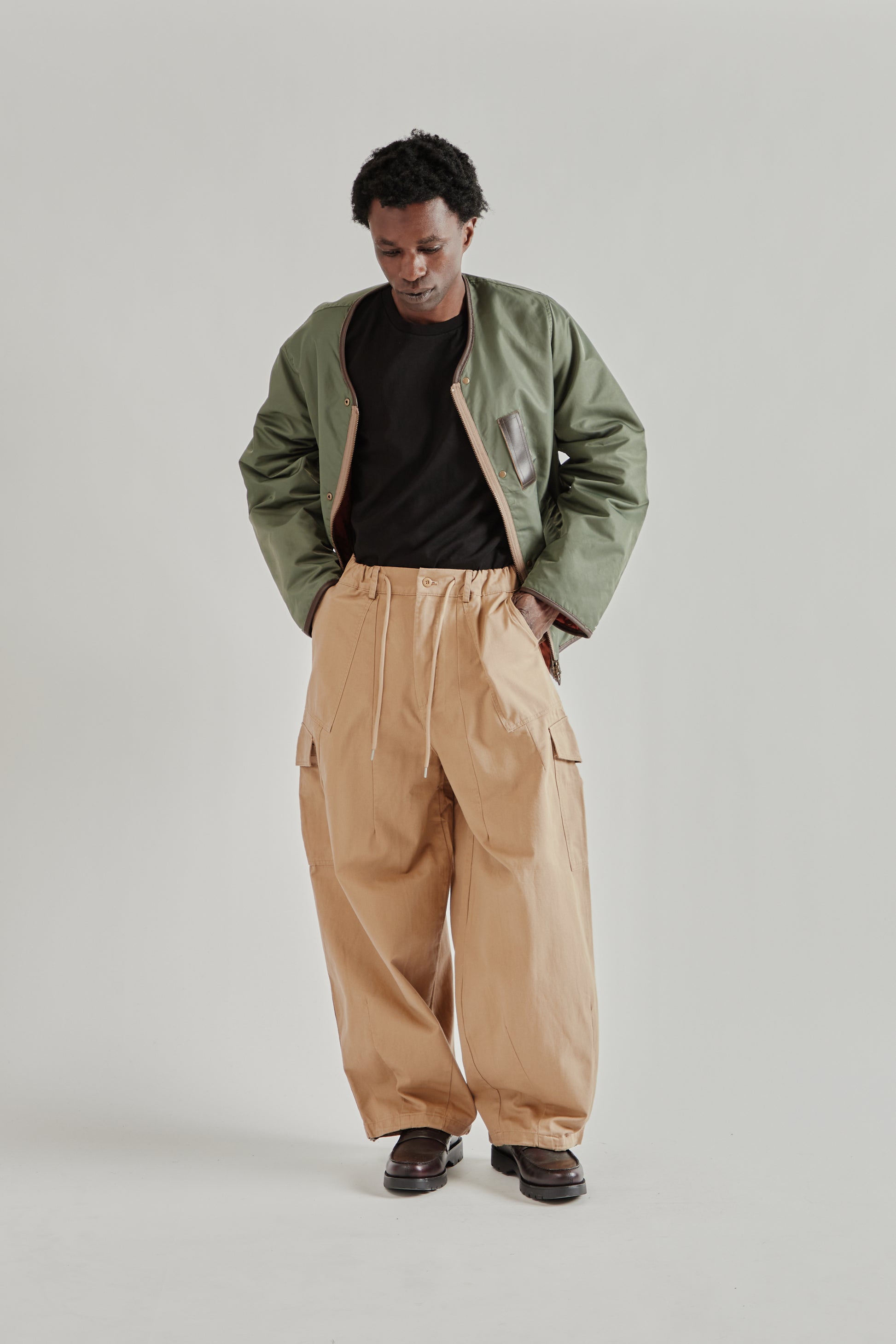 Frizmworks SS26 Twill Cargo Balloon Pants Beige5188