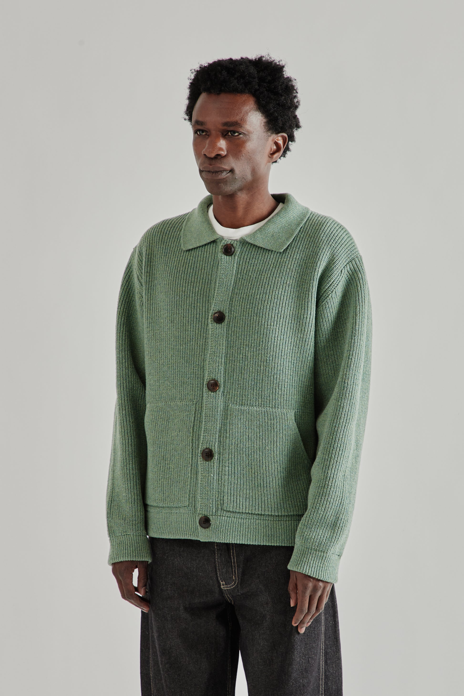 Frizmworks SS26 Ultra Heavyweight Collar Cardigan Jade Green4247