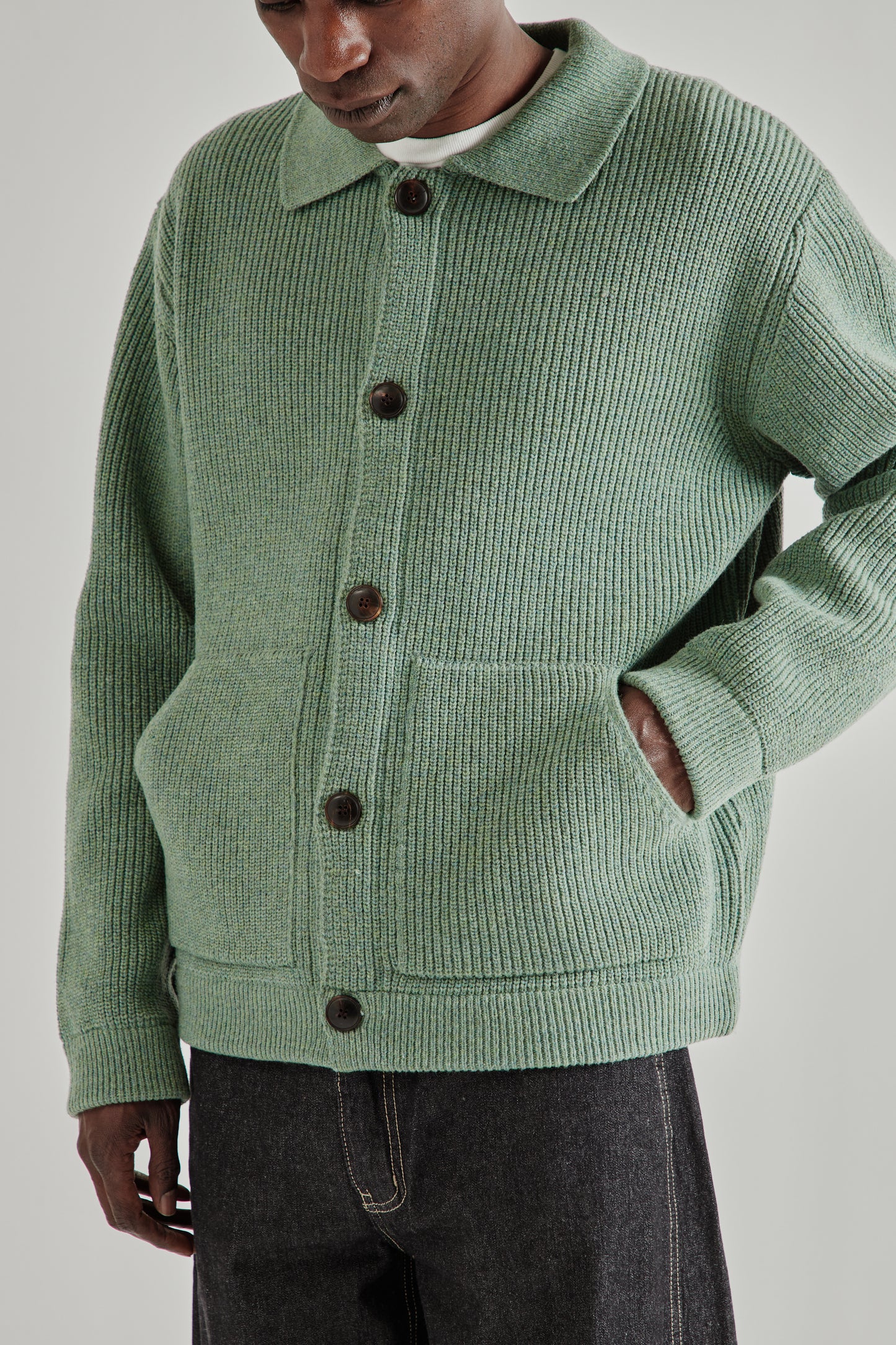 Frizmworks SS26 Ultra Heavyweight Collar Cardigan Jade Green4259