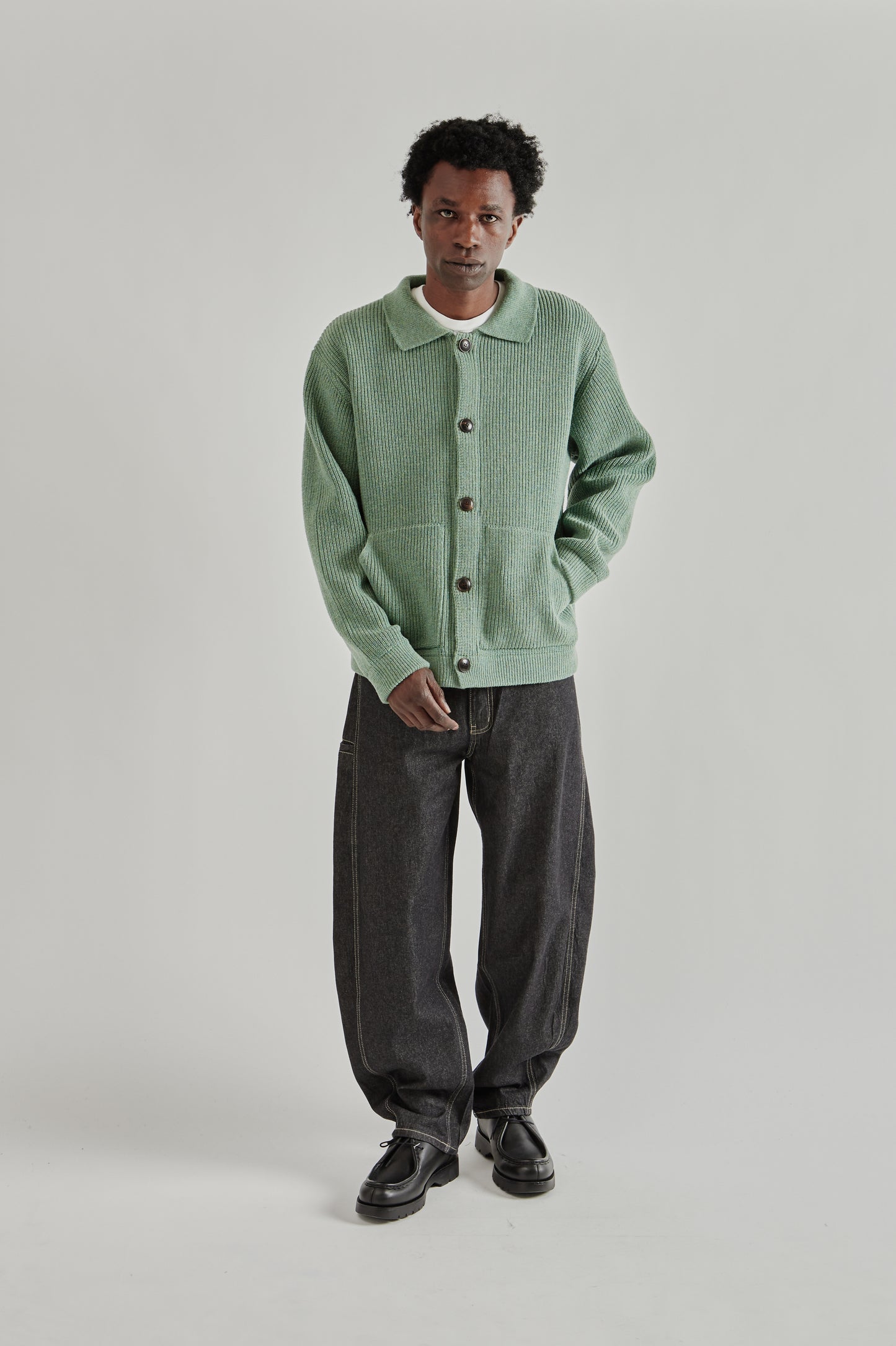 Frizmworks SS26 Ultra Heavyweight Collar Cardigan Jade Green4261
