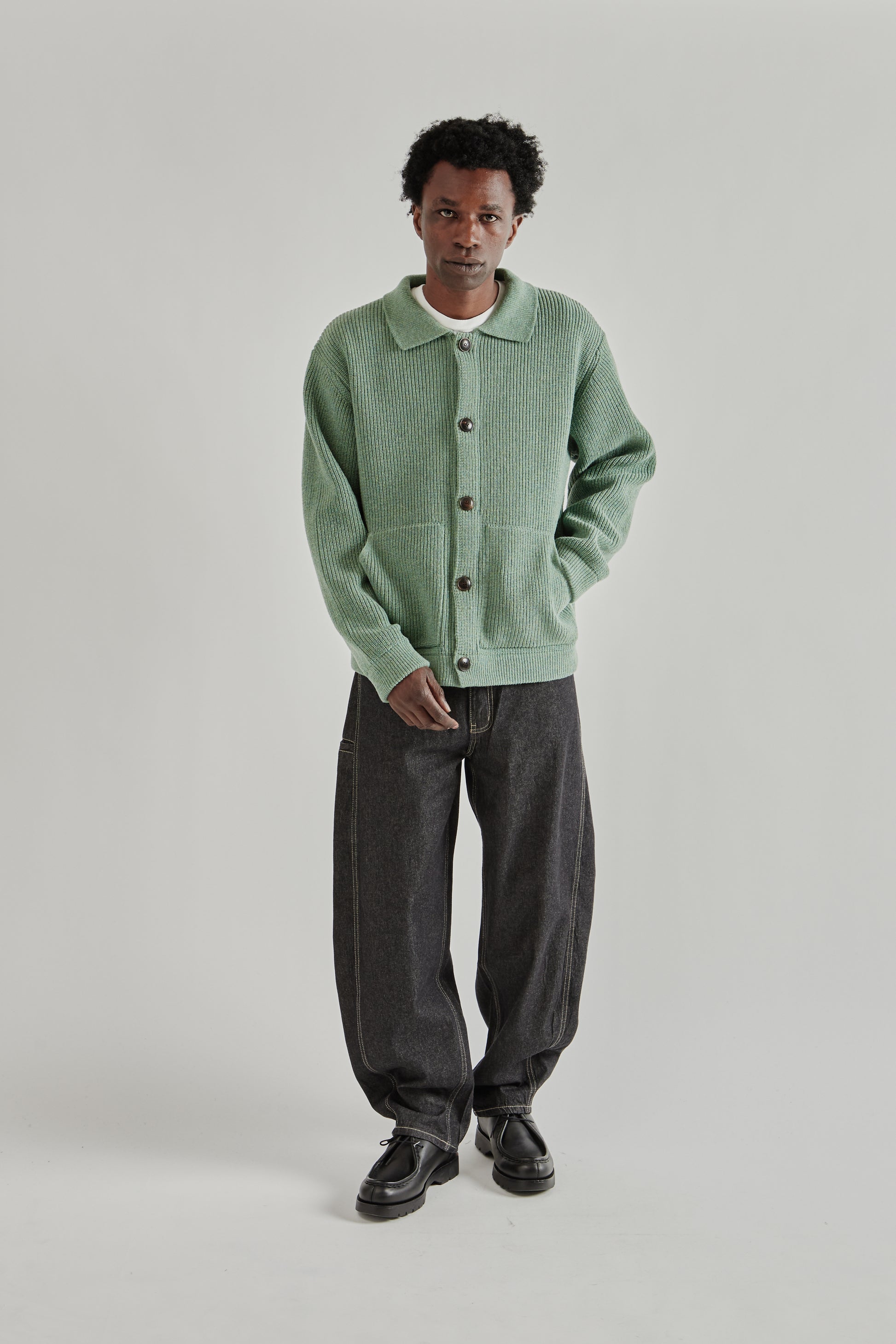 Frizmworks SS26 Ultra Heavyweight Collar Cardigan Jade Green4261