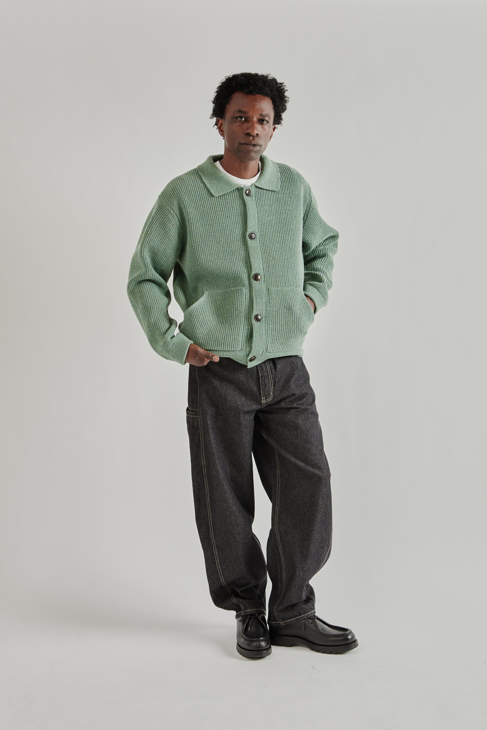 Frizmworks SS26 Ultra Heavyweight Collar Cardigan Jade Green4266