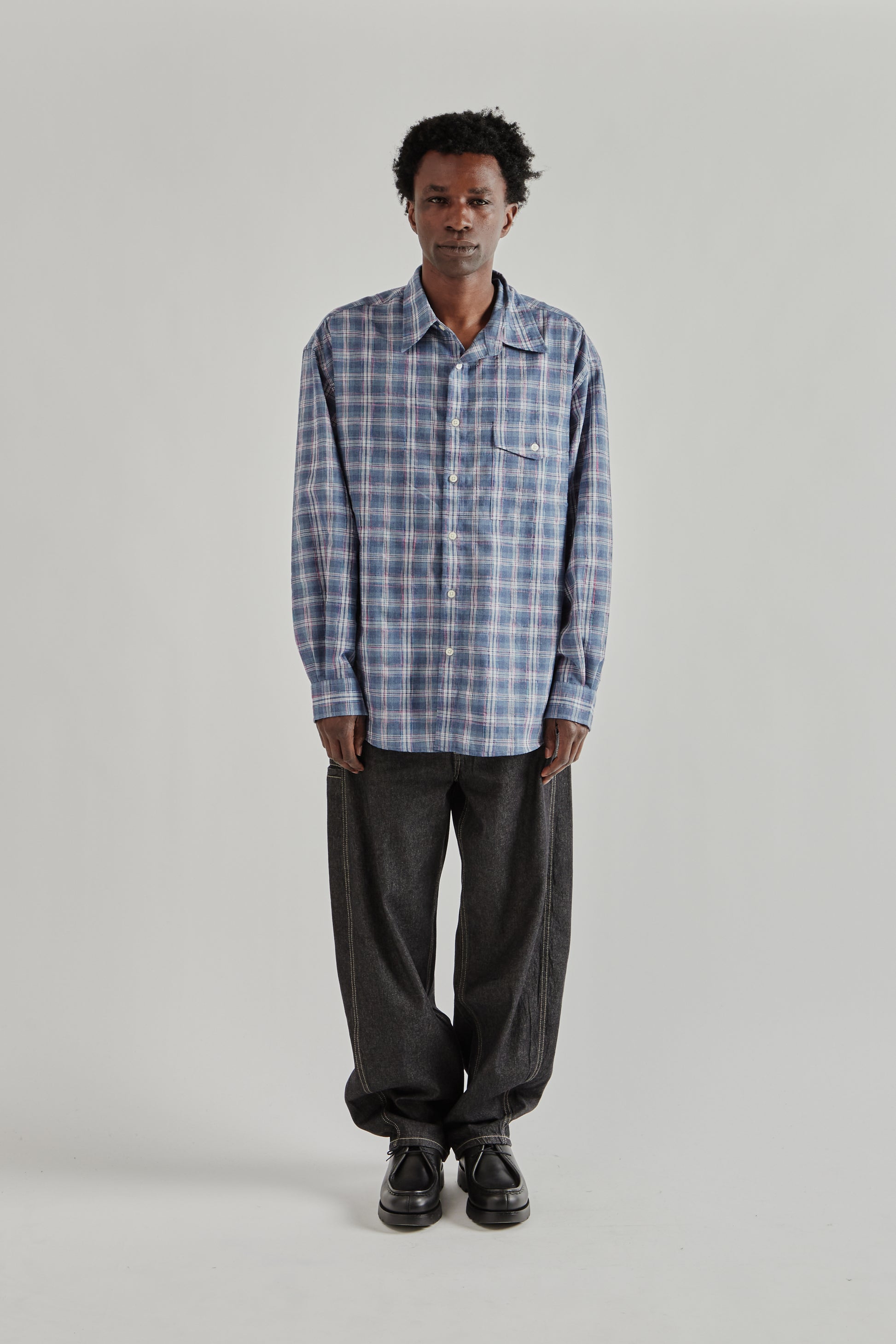 Frizmworks SS26 Uneven Check Shirt Blue4192